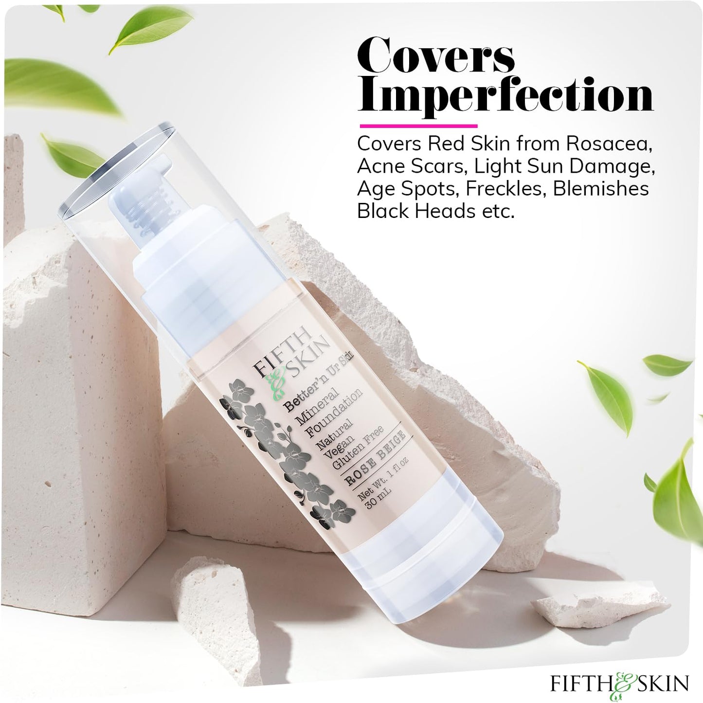 Fifth & Skin: Better’n Ur Skin Liquid Foundation (PORCELAIN) - Natural, Organic, Vegan, Cruelty-Free - Gluten-Free Beauty with Buildable Coverage and Palm-Free Luxury - 1 oz