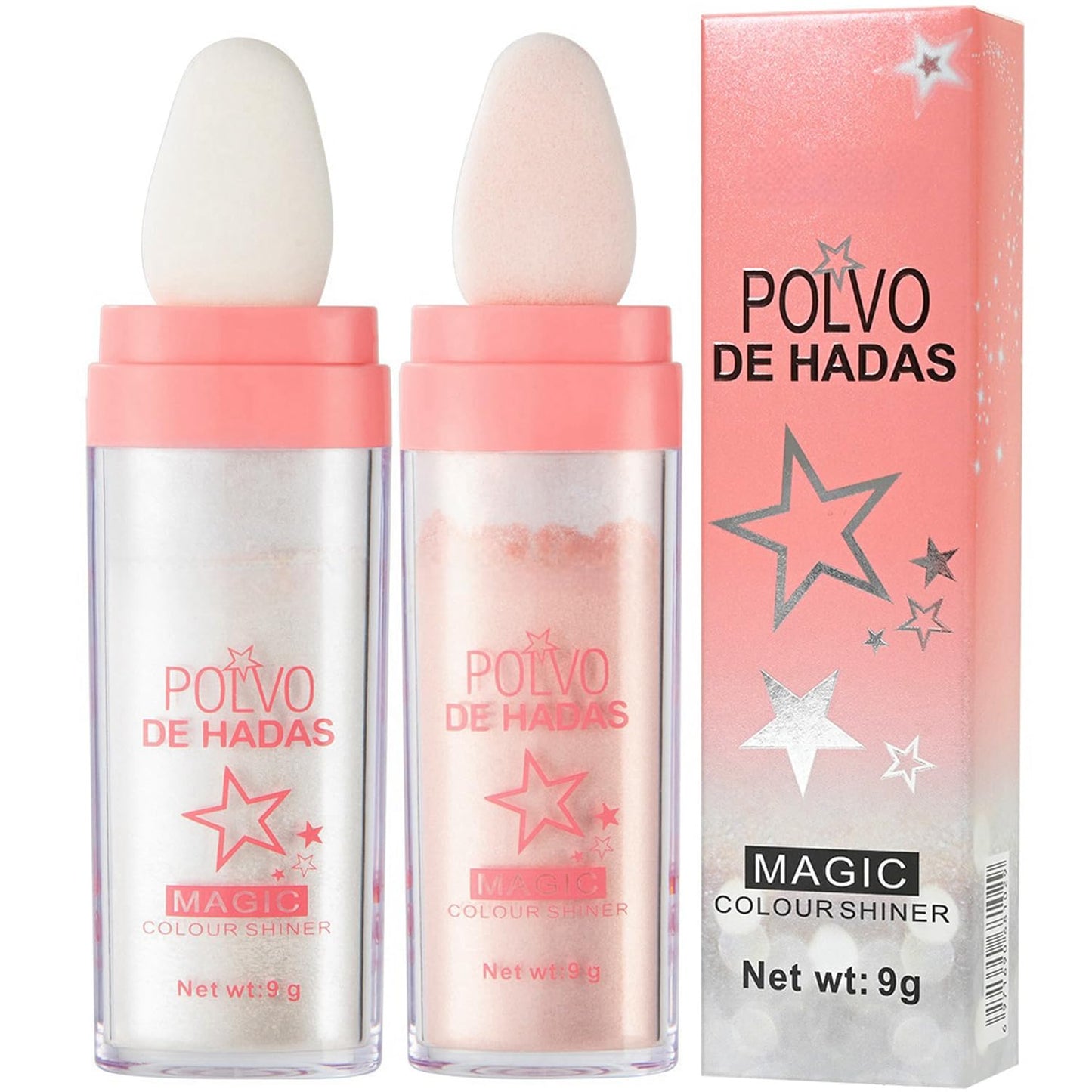 2PCS Polvo De Hadas Fairy Highlight Patting Powder Highlighter Body Brightens the Natural Three-dimensional Face Powder Blusher (#01 White & #02 Pink)