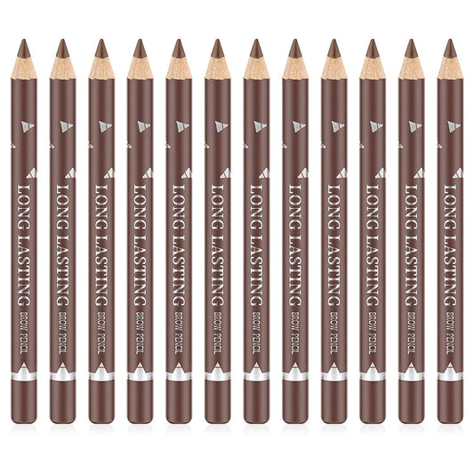 Go Ho 12 PCS Brown Eyebrow Eyeliner Pencils,Sweatproof Eyebrow Pencil,Long-lasting Nice Color Eye Brow Gel Pen Makeup Brow Tint Sticks（Medium Brown）