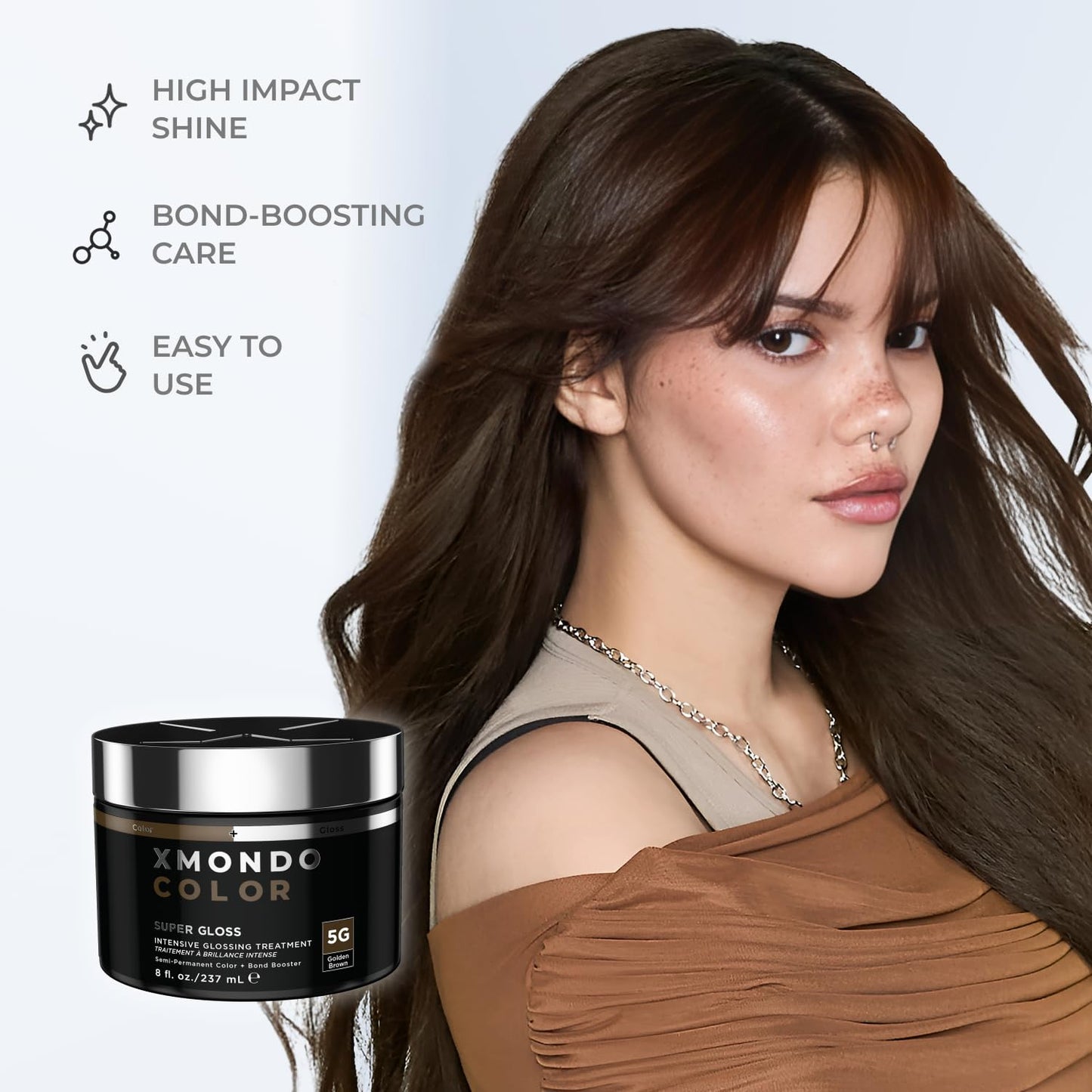 XMONDO Color Super Gloss Golden Brown Semi-Permanent Hair Dye, Vegan Formula Color Depositing Hair Mask with Plant-Based Protein for Nourishment, Revitalization, and Repair, 8 Fl. Oz