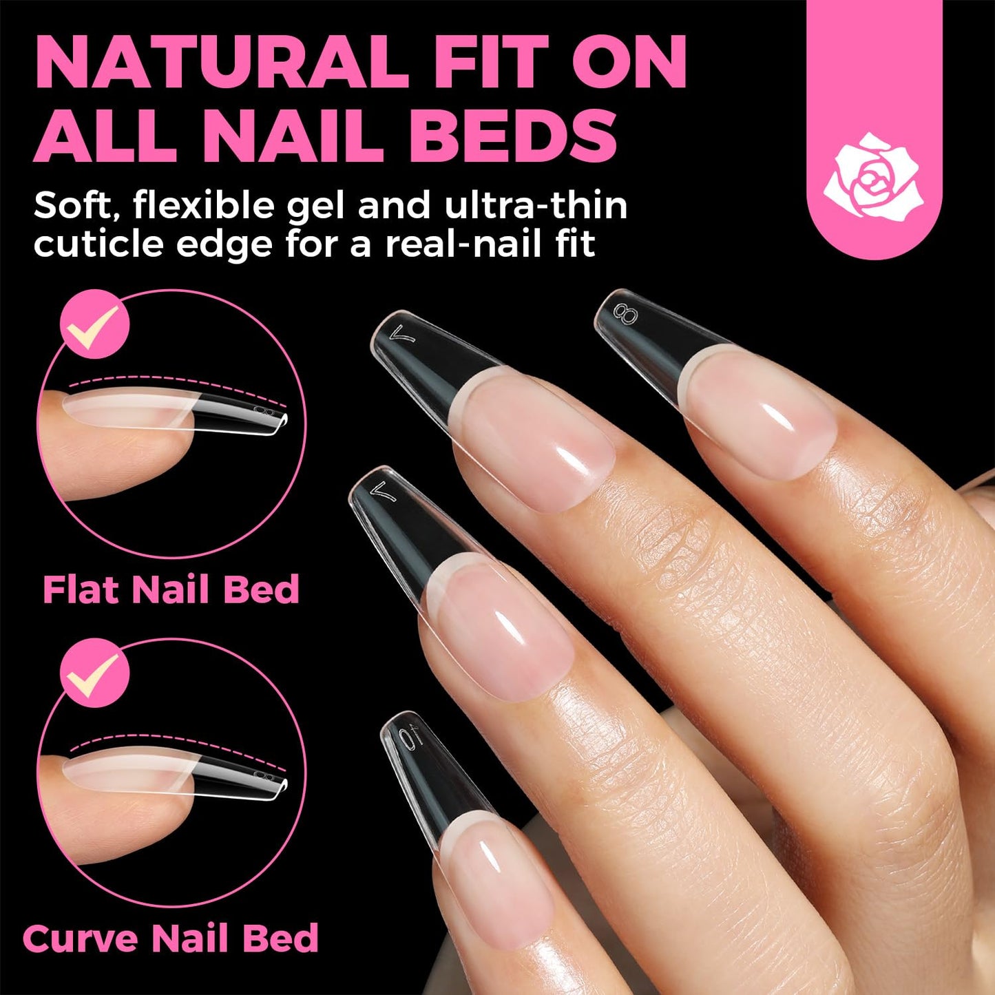 UNA GELLA Long Coffin Nail Tips, 504pcs Pre-Shape Fake Nails Half Matte Full Cover Acrylic Gel Nail Tips Clear Long Coffin Press On Nails Home DIY Extension 12 Sizes Gelly Tips