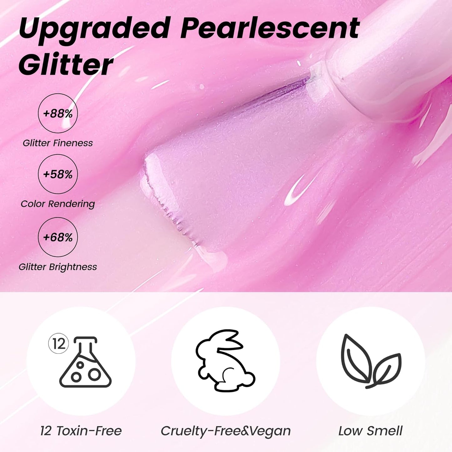 YTD Likomey Gel Nail Polish,15ml Pearlescent Light Pink Glitter Nails Gel,Fall Winter Pastel Pink Shimmer Shiny Sparkly Salon Home DIY Manicure UV Color Varnish,SF408