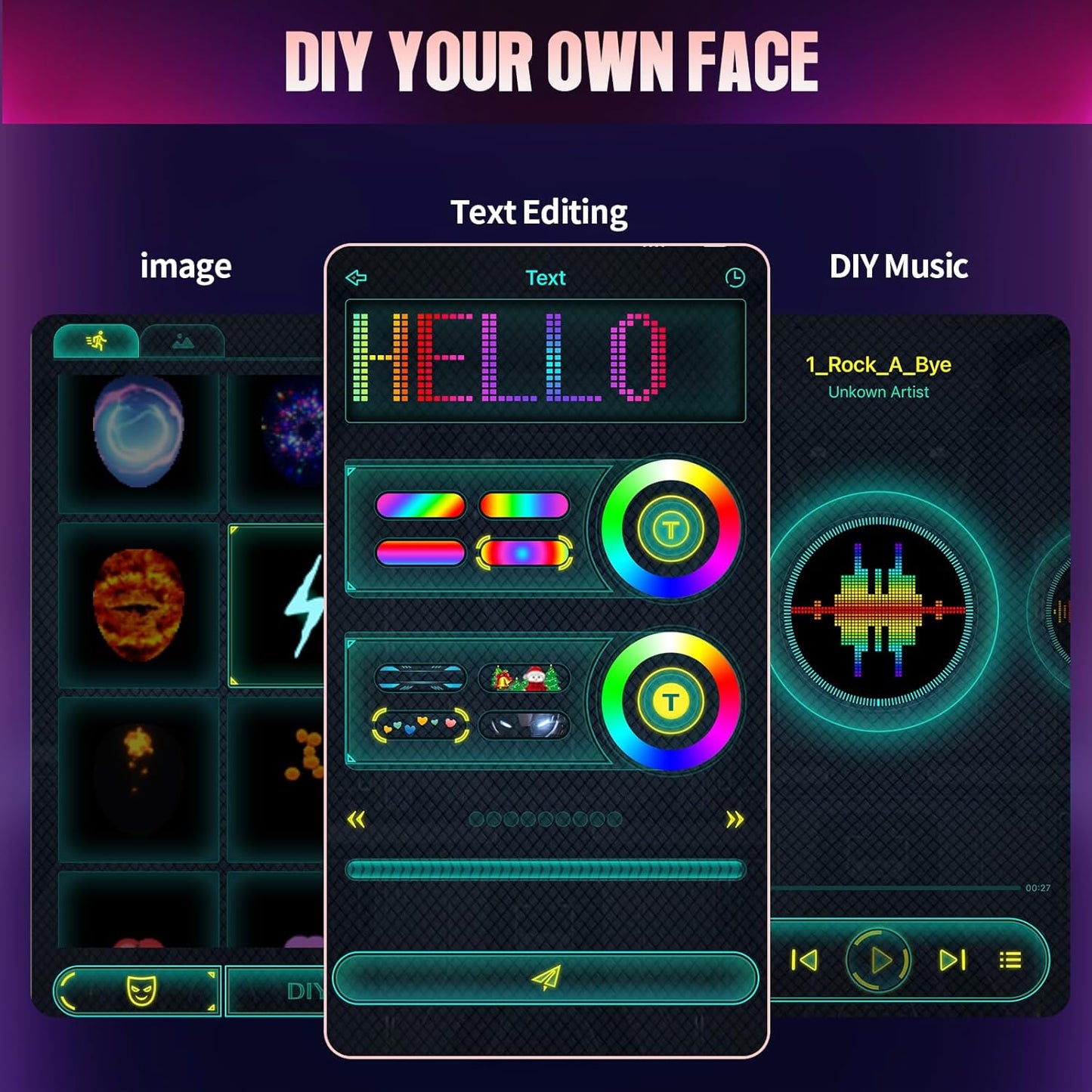 LED Facial Deformation Mask, Controllable by App - Programmable LED Halloween Mask, Digital Glowing Mask, for Costume Cosplay