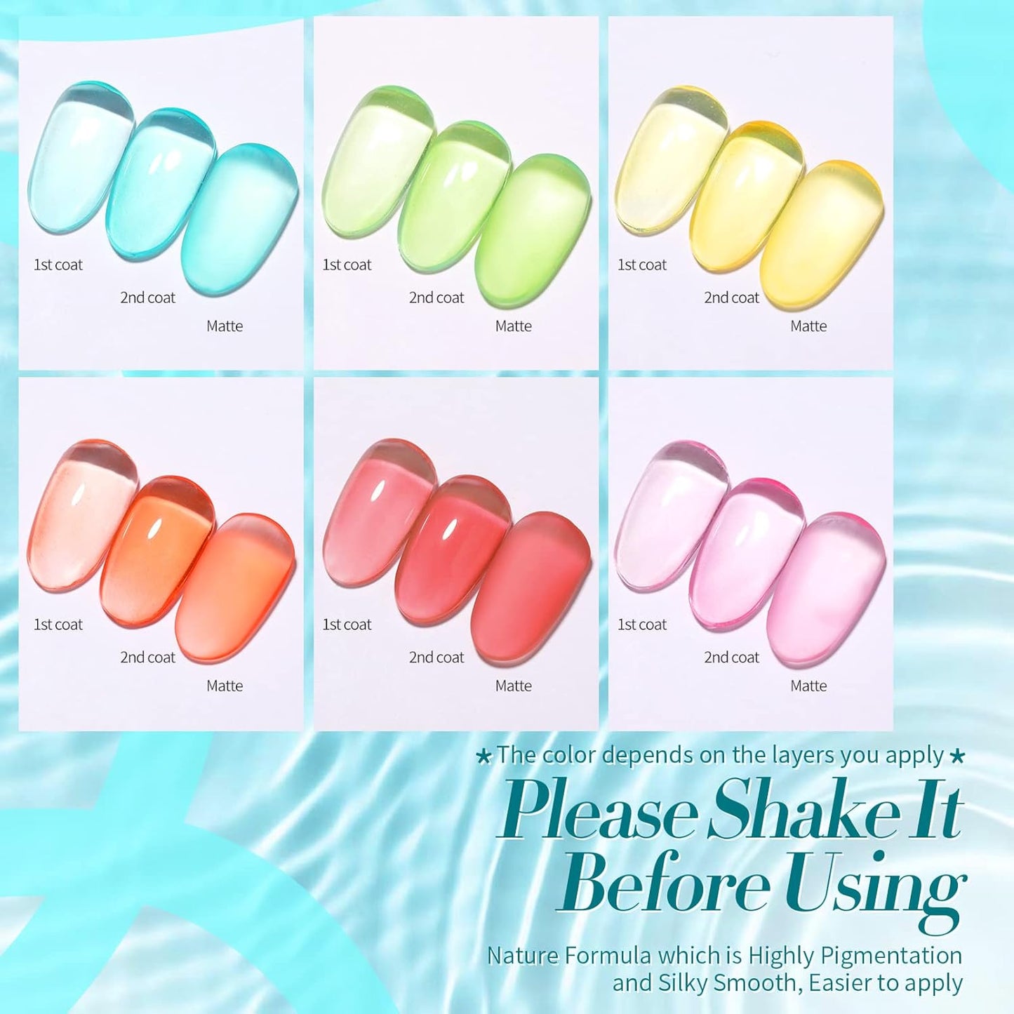 Born Pretty Jelly Gel Nail Polish Set Spring Summer Crystal Glass Translucent Pastel Gel Polish Blue Red Green Yellow Pink Soak Off U v Gel Polish 7ML 6PCS
