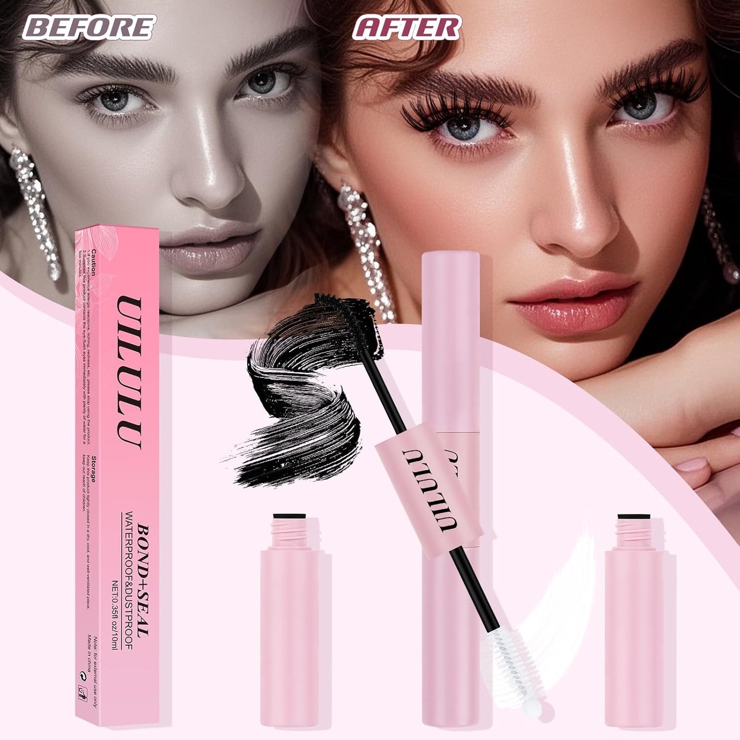 Lash Bond and Seal - 2-in-1 Lash Glue (5ml) & Sealer (5ml) for DlY Lash Extensions at Home, Waterproof Eyelash Adhesive for Cluster& Individual Lashes, Black Bond Eyelash Glue with Strong Hold