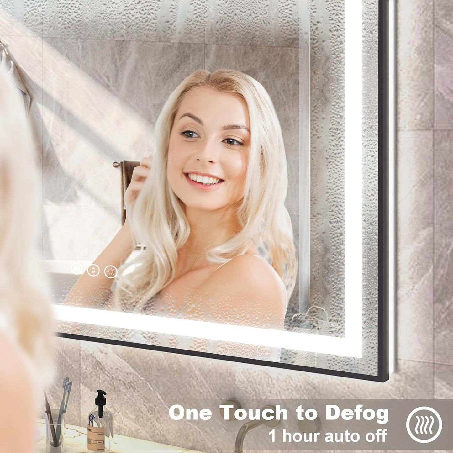 OKPAL 48x36 Black Lighted Bathroom Mirror, LED Bathroom Mirror with Lights, Anti-Fog Lighted Vanity Mirror, Dimmable, Shatterproof, Memory, 3 Colors, ETL Listed (Front Light and Backlit)