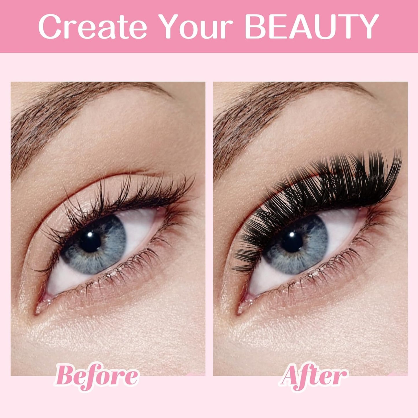 Individual Lashes 80D Mixed 0.05 Lash Clusters 14 Rows that Look Like Eyelash Extensions DIY Lash Extension Self Application At Home (80D-C-9-16mix)