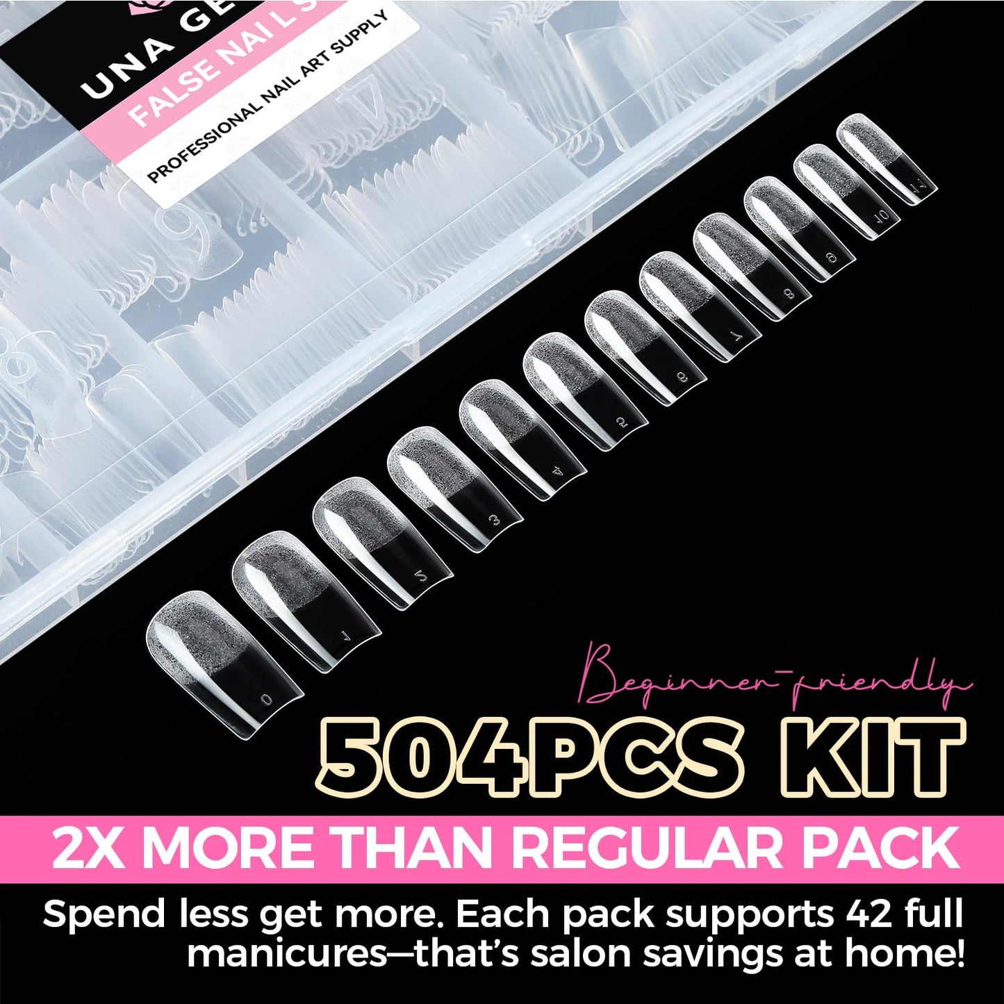 UNA GELLA Square Fake Nails, 504pcs Gel Nail Tips Clear Press on Nails Pre-shape for Full Cover Square Nails French False Nails For Nail Extension Nail Art Home DIY 12 Sizes False Gelly Tips