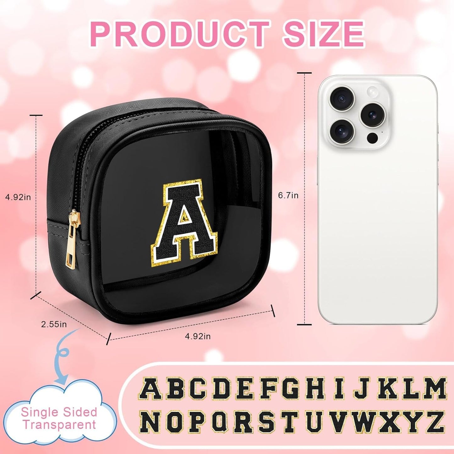 YOOLIFE Mini Clear Makeup Bag Initial Waterproof Travel Toiletry Bag, Clear Makeup Bag Travel Essentials Gifts for Women Girlfriend Teacher Appreciation Gifts Clear Travel Bag Nurse Pack Black J