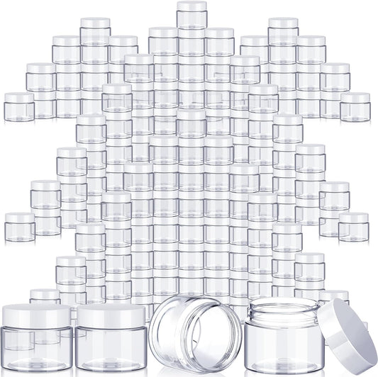 SATINIOR 100 Pcs Plastic Jars with Lids Small Containers Lids Wide Mouth Small Plastic Containers for Lotion Cream Rhinestones Body Butters Travel Storage(6 oz, Clear)