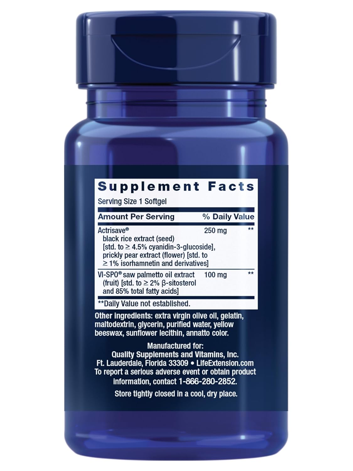 Life Extension Hair Growth for Men, ActriSave® Prickly pear and Black Rice, VI-SPO® Saw Palmetto, Supports Hair Growth, Fullness and Density, Non-GMO, 1-Daily, Gluten-Free, 30 softgels