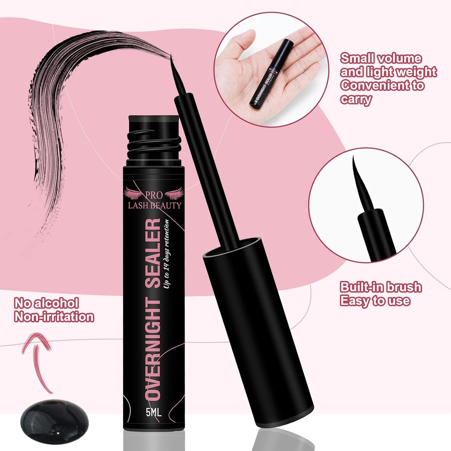 Lash Clusters Overnighter Lash Sealer for Cluster Lashes DIY Lash Extension Overnight Sealer Extend Lash Wear Up to 14 Days Lash Sealer Long Lasting Easy to Remove 5ml Black