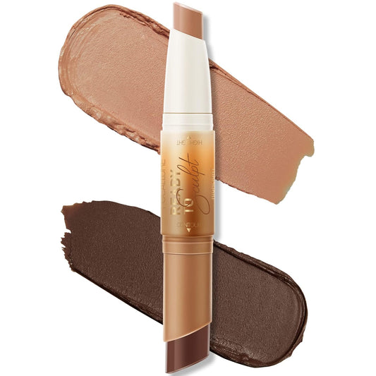 FOCALLURE 2 in 1 Cream Bronzer and Highlighter Stick,Non-greasy & Non-drying Contour Pencil,Easy to Create a Natural Matte Finishing,Long Lasting & Waterproof Face Brighten Make up Pen,SILKY CHOCOLATE