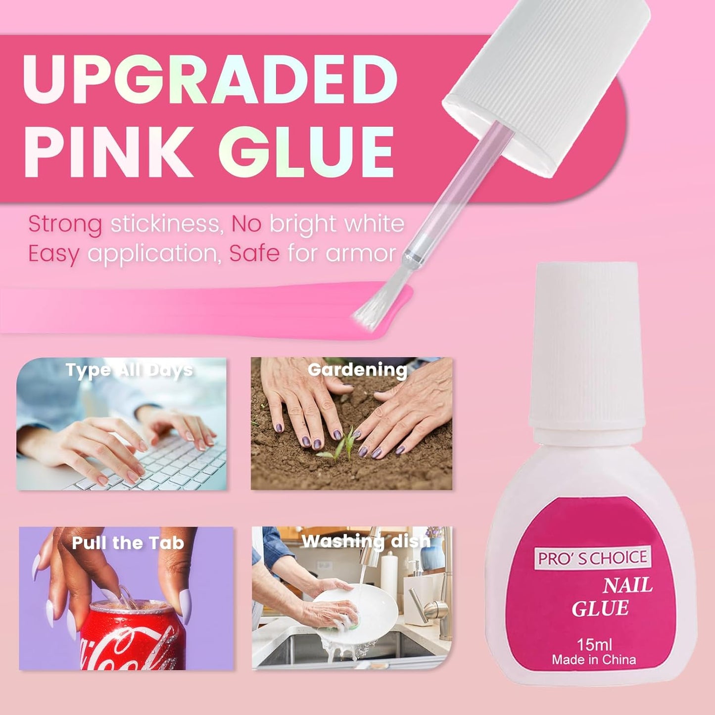 Ombre Press On Nails - 240Pcs Square Short Press on Nails, White Nail Tips Pink White Gradient Soft Gel False Nail Tips Salon Perfect Fake Nails Kit Extensions DIY (Extra Short Square)