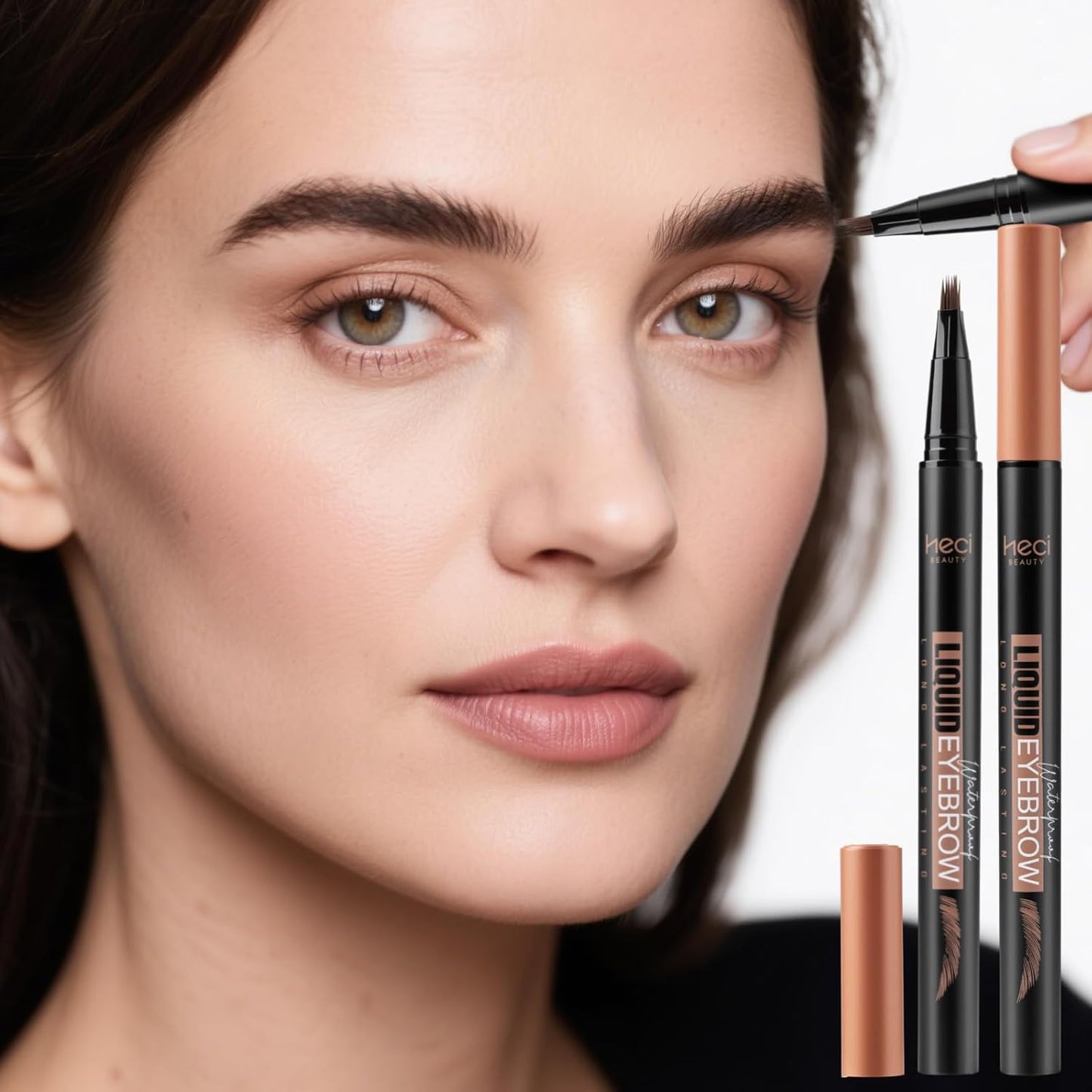 Microblading Eyebrow Pen - Waterproof Liquid Eyebrow Pencil with Angled Eyebrow Brush, Shapes & Fills Hair-Like Looking Brows, Lasts All-Day,Eye brow Pencil for Women and Girls Makeup,Brown