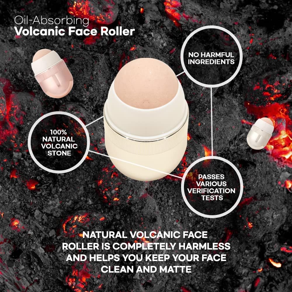 Korean Beauty Oil-Absorbing Volcanic Face Roller, Portable and Reusable Skincare Tool for Oily Skin, Shine Control, Oil Absorber tool for Face (Gold)