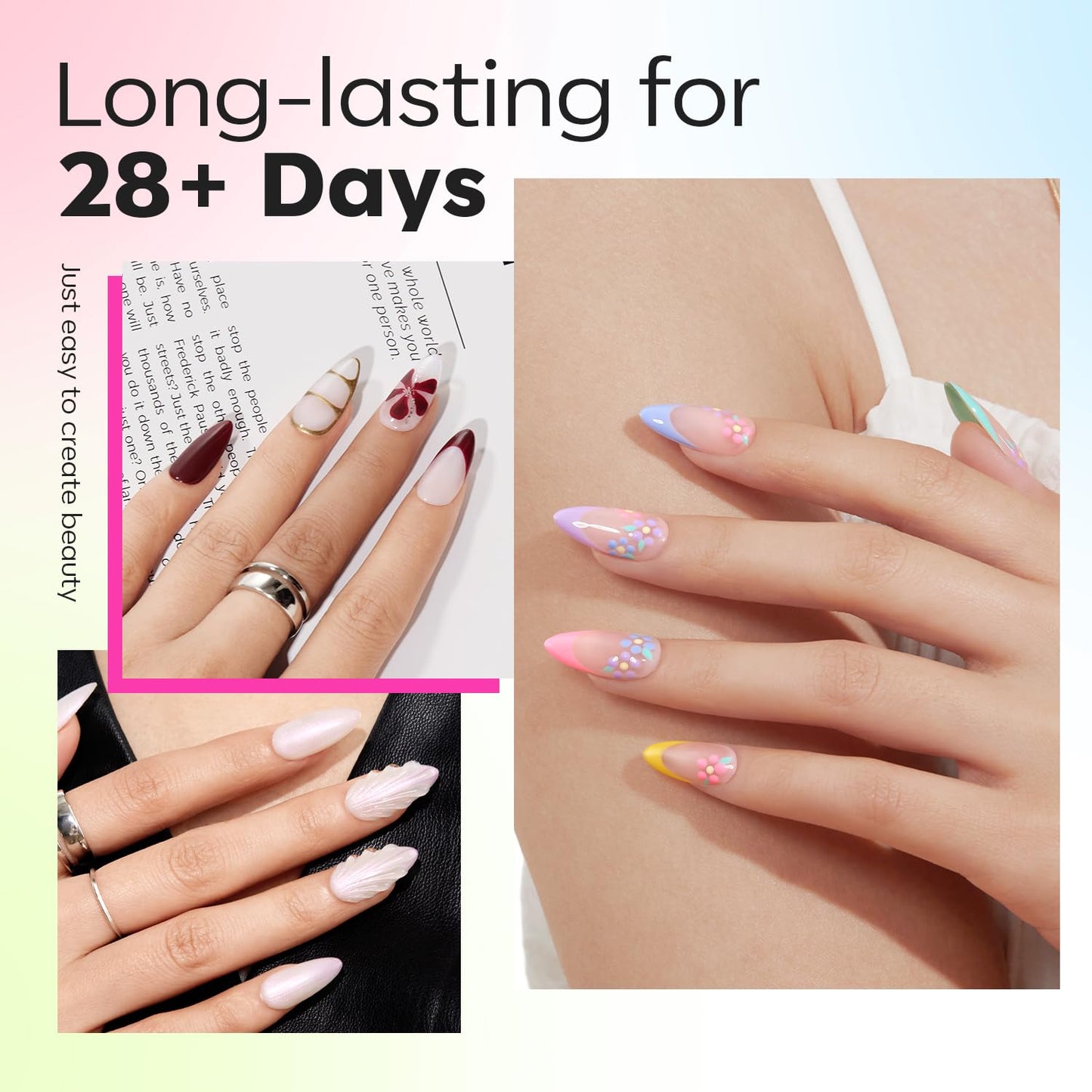 Modelones Pointed Almond Fake Nail Tips - 510Pcs Medium Gel Tips Pre-shaped Half Matte Full Cover Clear Acrylic Gel Kit False Press on Nails for Extension DIY Salon 15Sizes