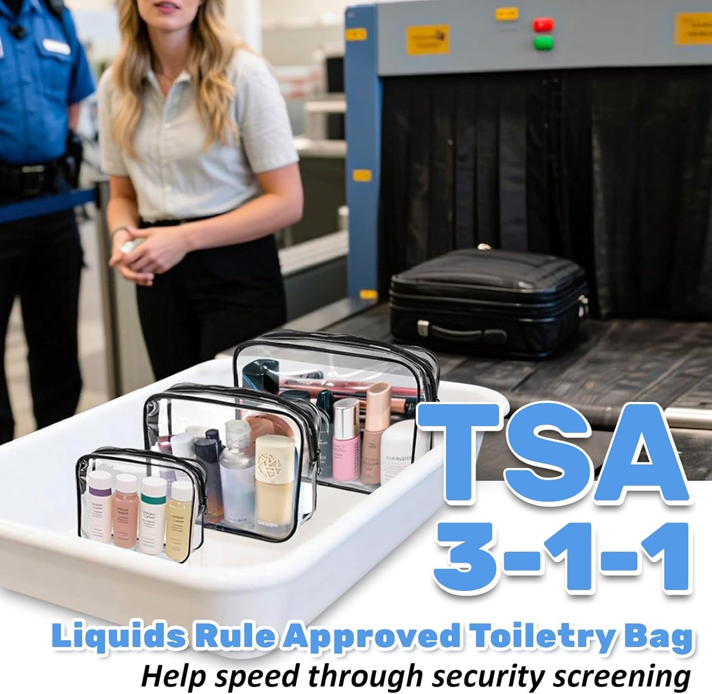 4 Pieces Clear Cosmetic Bags Bulk TSA Approved Toiletry Bag for Travel PVC Waterproof Clear Makeup Pouch with Zipper for Men and Women Carry-on Travel Essentials