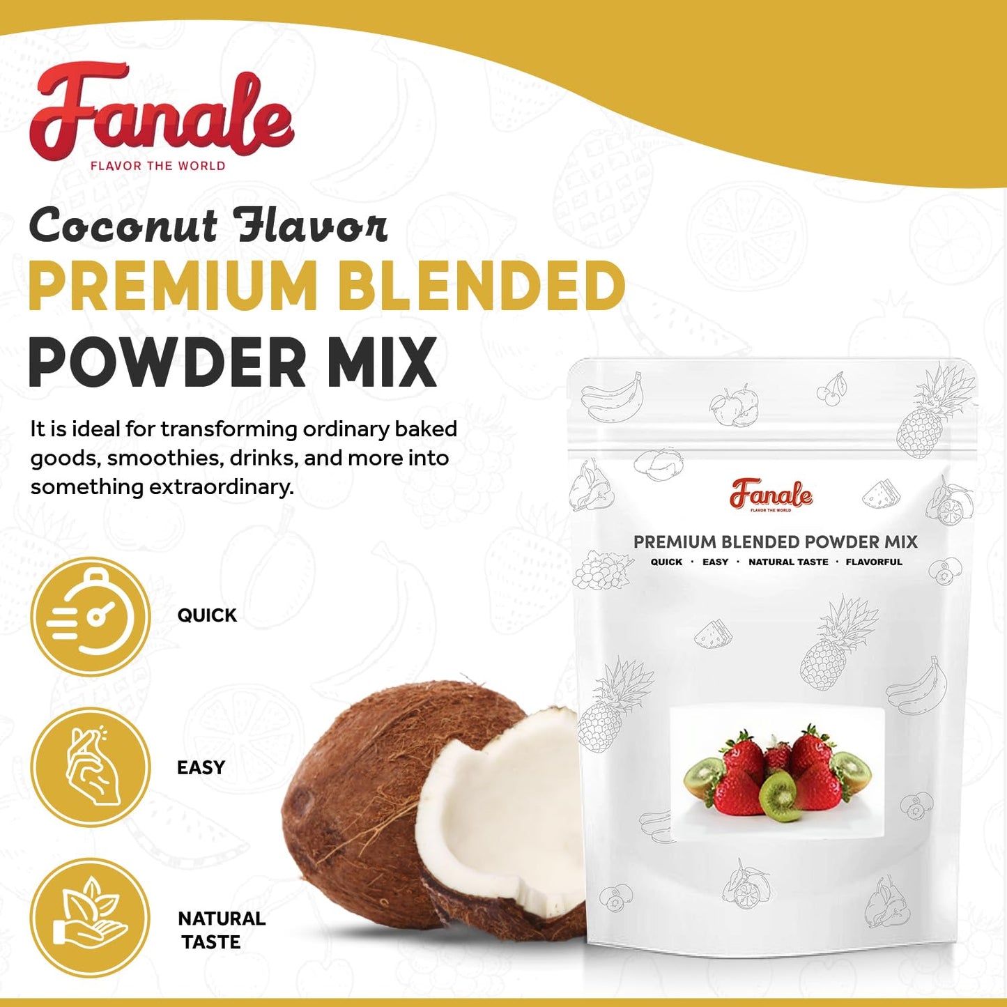 Fanale Premium Coconut Bubble Tea Flavoring Powder | Perfect for Baking, Smoothies, Desserts and Drinks | Instant Flavoring Powder for Boba Milk Tea - 2.2 Pounds (Pack of 20)