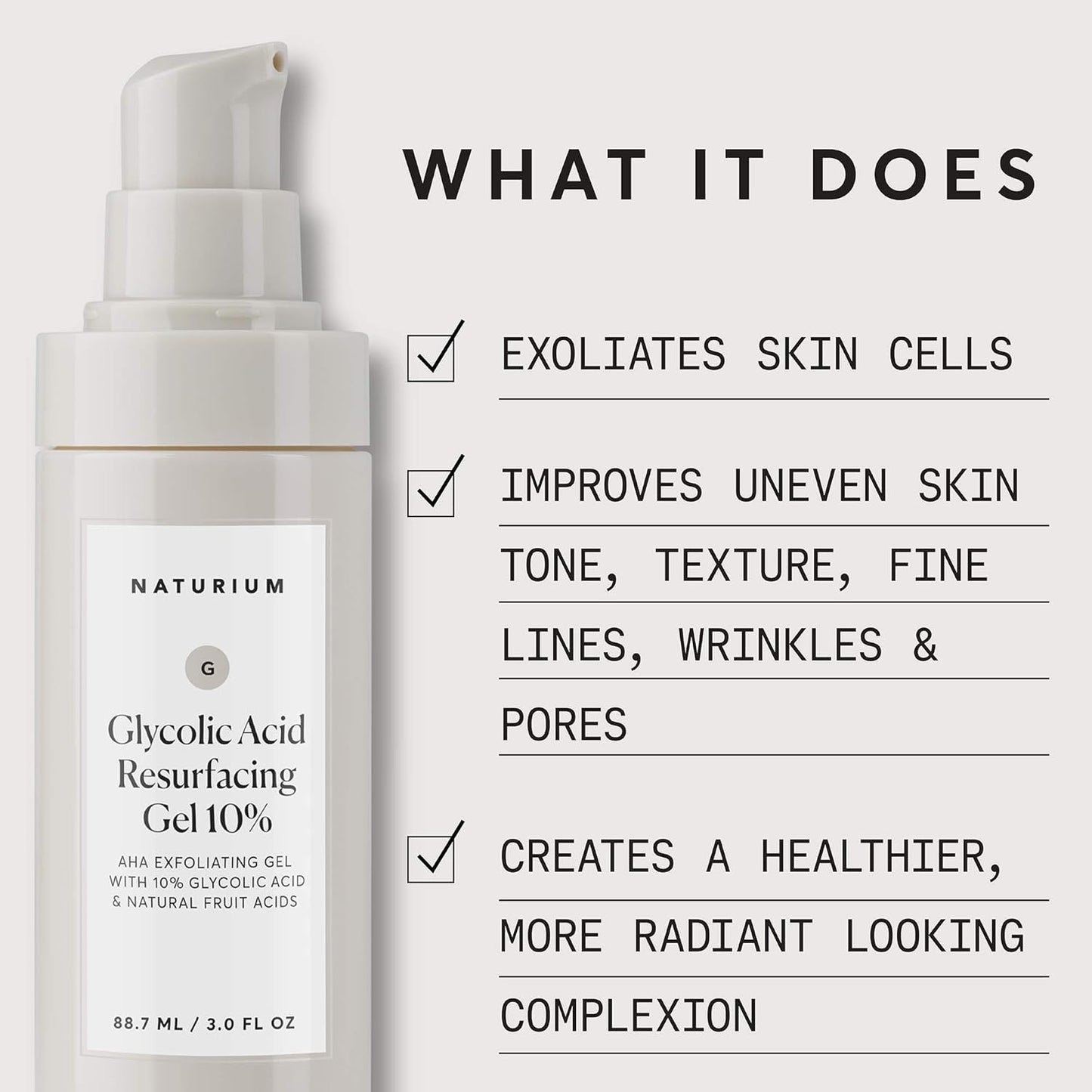 Naturium Glycolic Acid Resurfacing Gel 10%, AHA Exfoliating Gel with Natural Fruit Acids, 3.0 oz