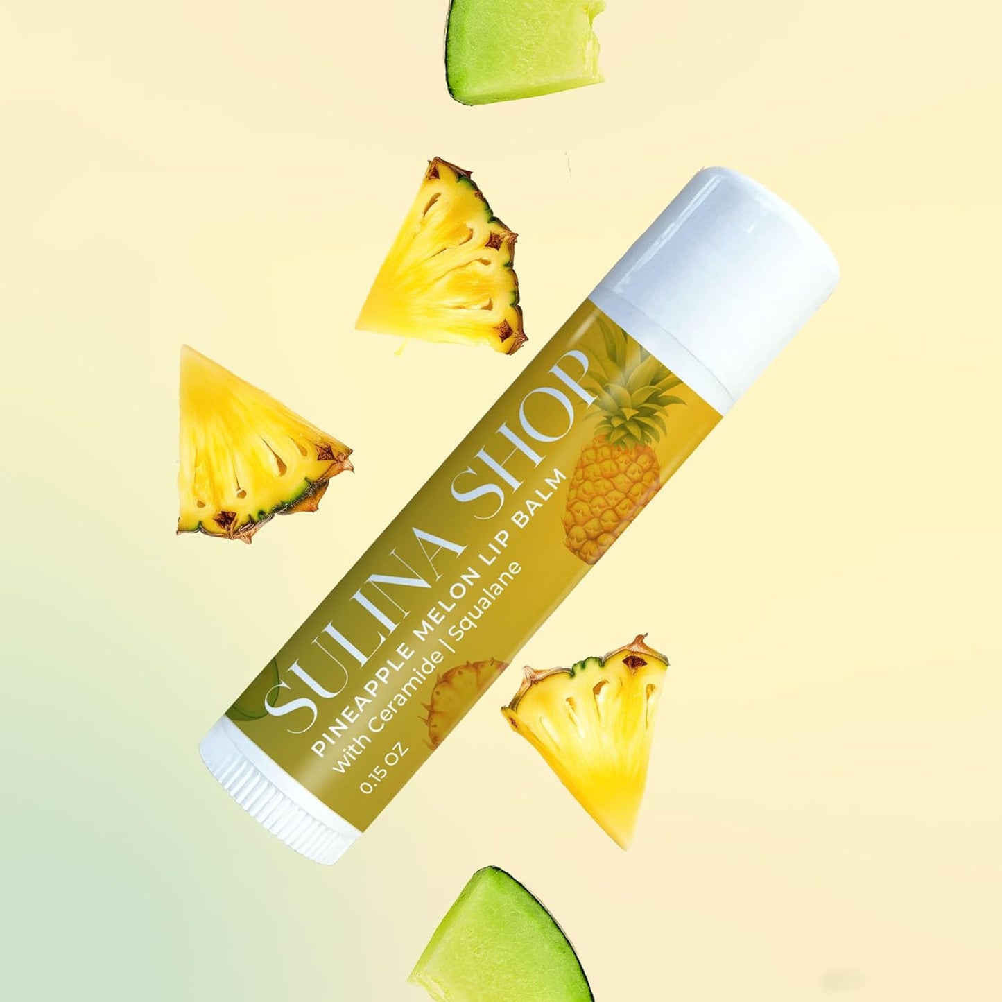 Pineapple Melon Lip Balm Hydrating & Nourishing Lip Moisturizer with Squalane, Castor Oil, Castor Oil, and Vitamin E, Smooth Application, Lip Care, Barrier Protection, Non-Waxy, Refreshing Scent