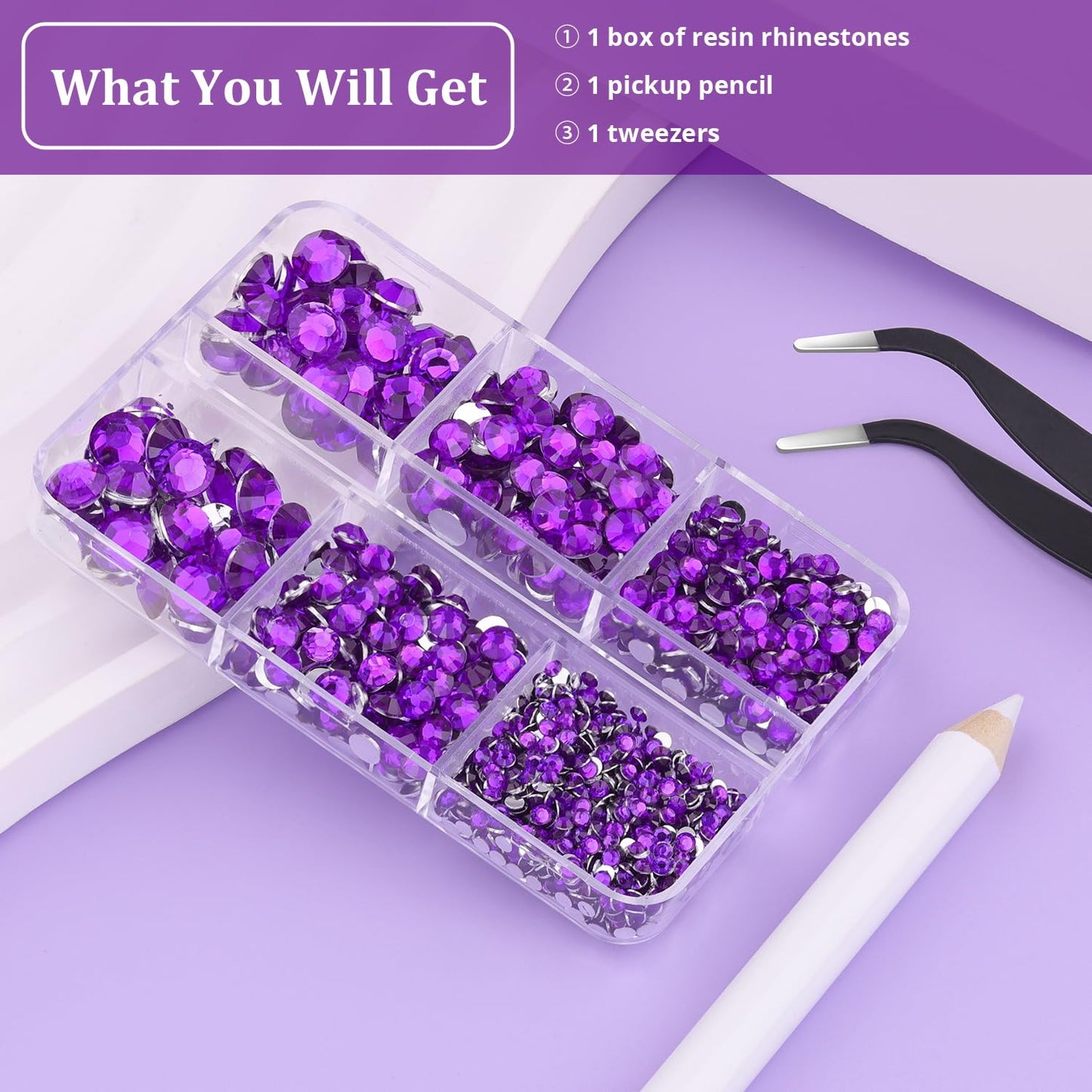 Resin Rhinestones for Crafting, 1 Box Dark Violet Multi Sizes Flatback Bedazzling Crystals for Crafts Nail Art Deco, Non Hotfix Gems Charms for Tumbler Shoes Clothing Fabric Face Makeup