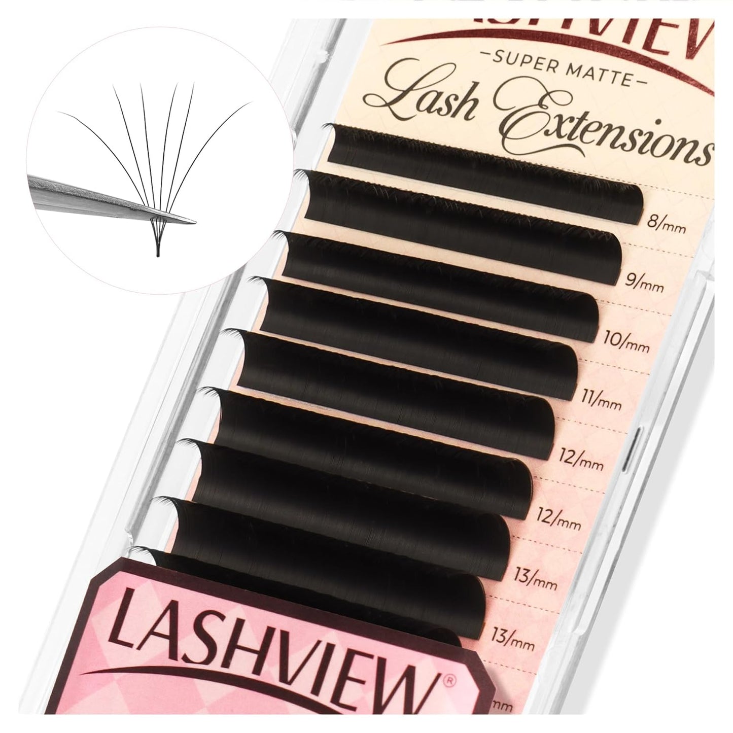 LASHVIEW Volume Lash Extensions 0.03-0.20 J/B/L/C/CC/D Curl 8-16mm Mixed & Single Length Tray, Soft Matte Dark Professional Eyelashes Extension(0.07 CC 8-16mm)