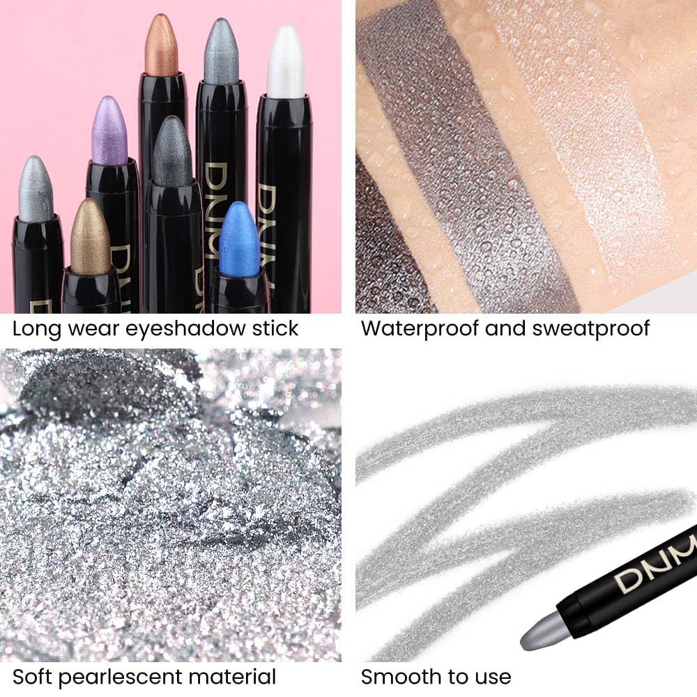 evpct 2Pcs Cream Eyeshadow Sticks Set for Eyes Dazzling Grey & Silver Shimmer Eye Crayon Shadow Brightener Stick Pencil Pen Bulk sombras en crema para ojos 02+16