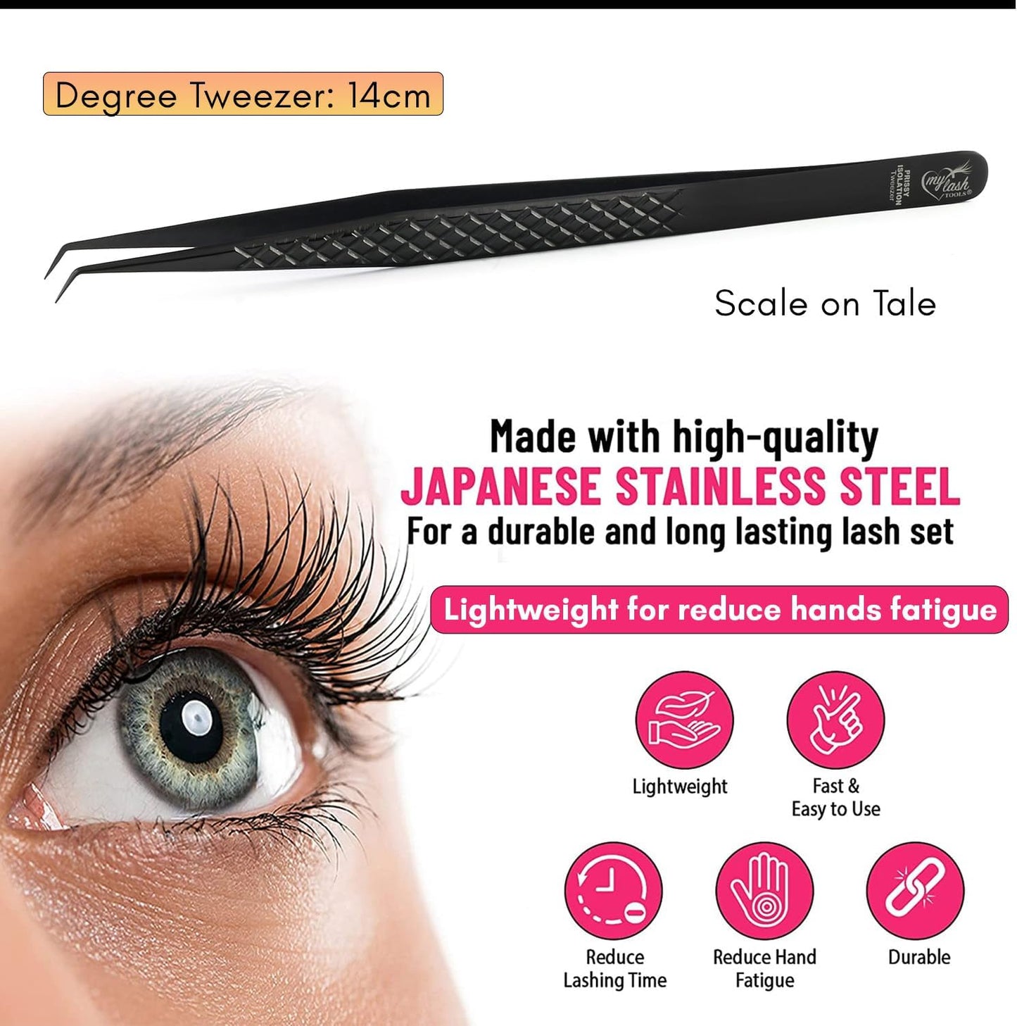 Isolation Tweezer for Eyelash Extensions – 14cm Curved Degree, Japanese Stainless Steel, Best for Individual Isolation & Classic Lashes, Eyelash Twisers (Black)