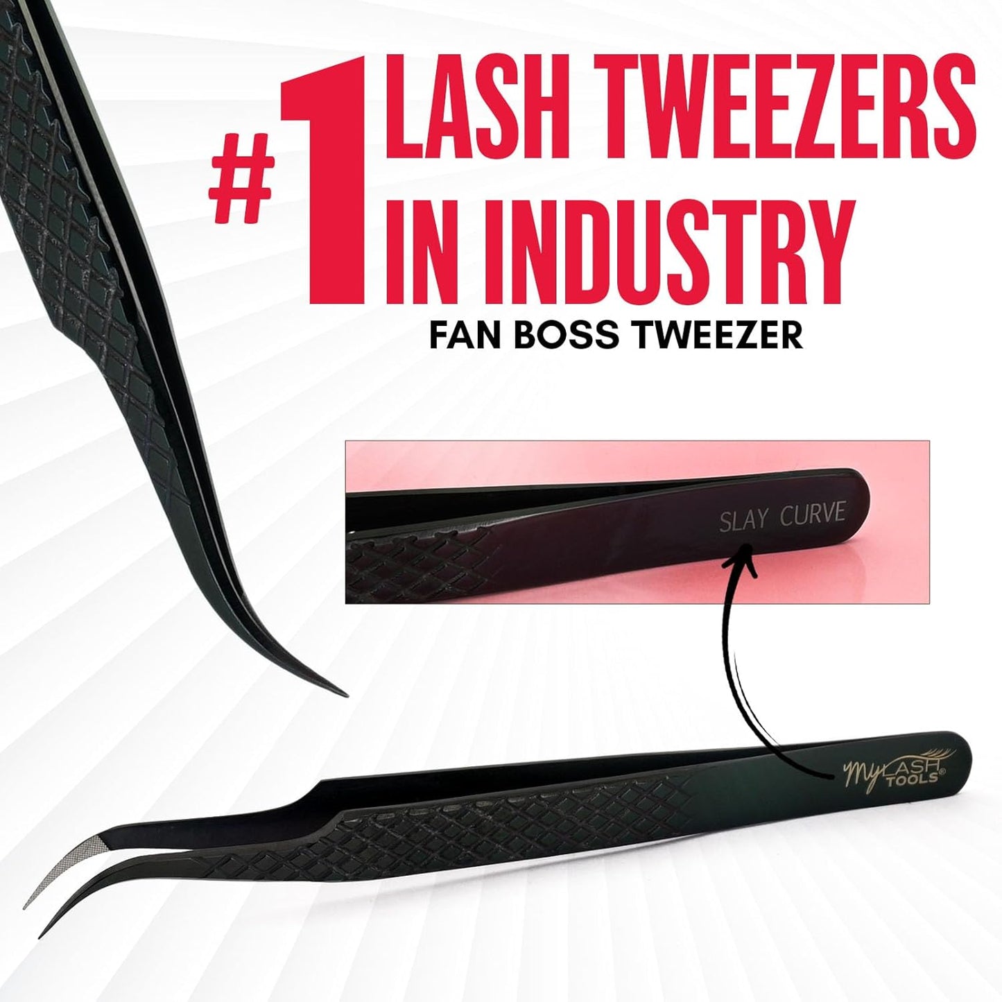Curved Classic & Volume Fiber Tip Lash Tweezer – SLAY CURVE, Diamond Grip, Professional Eyelash Extension Tweezers, Precision Lash Tool (Black)