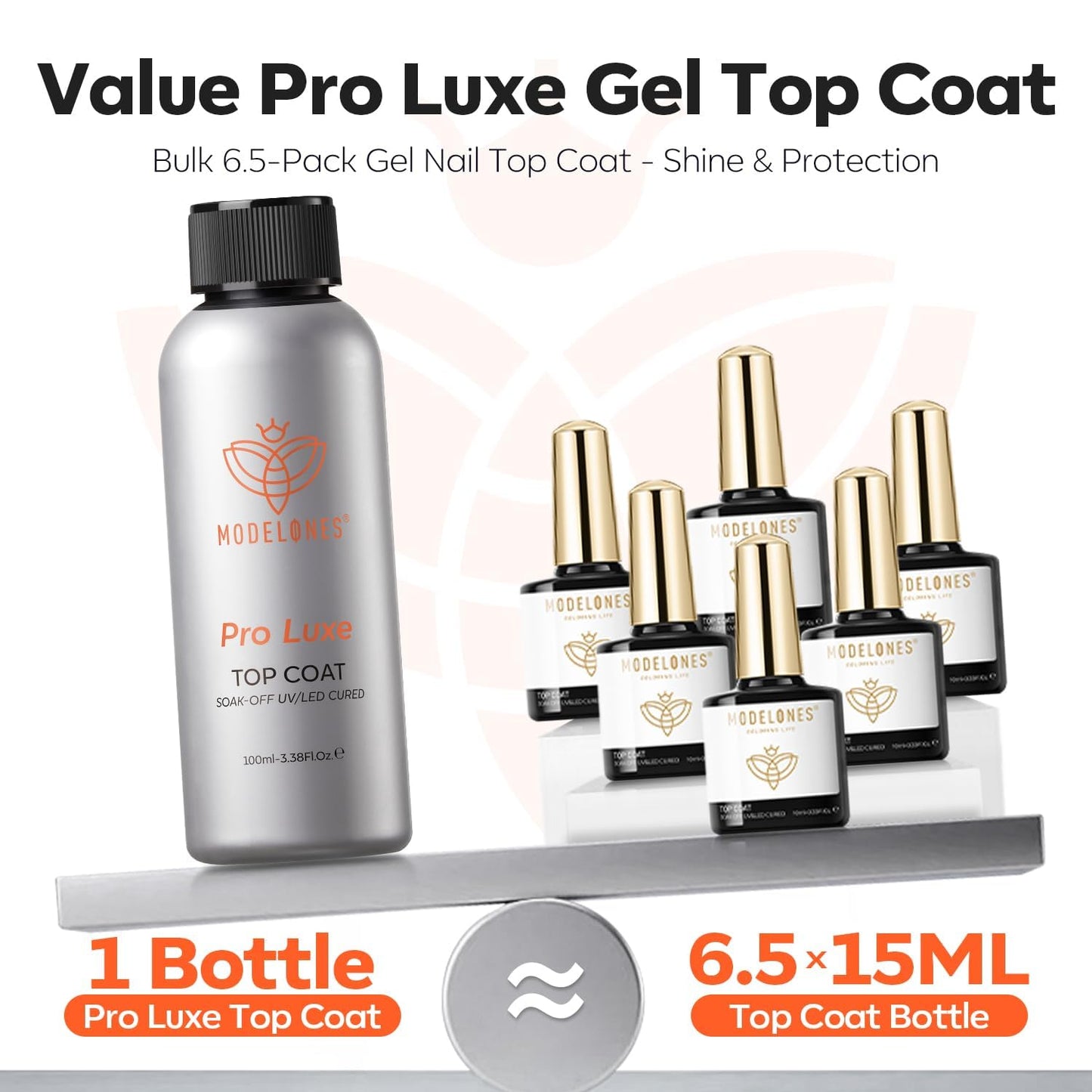 modelones Gel Top Coat, 100ml No Wipe Extra Glossy Top Coat Gel Nail Polish Long-Lasting High Gloss Bulk Salon Grade Top Coat Refill Clear Nail Polish, for Nail Techs, Manicure Stores & DIY