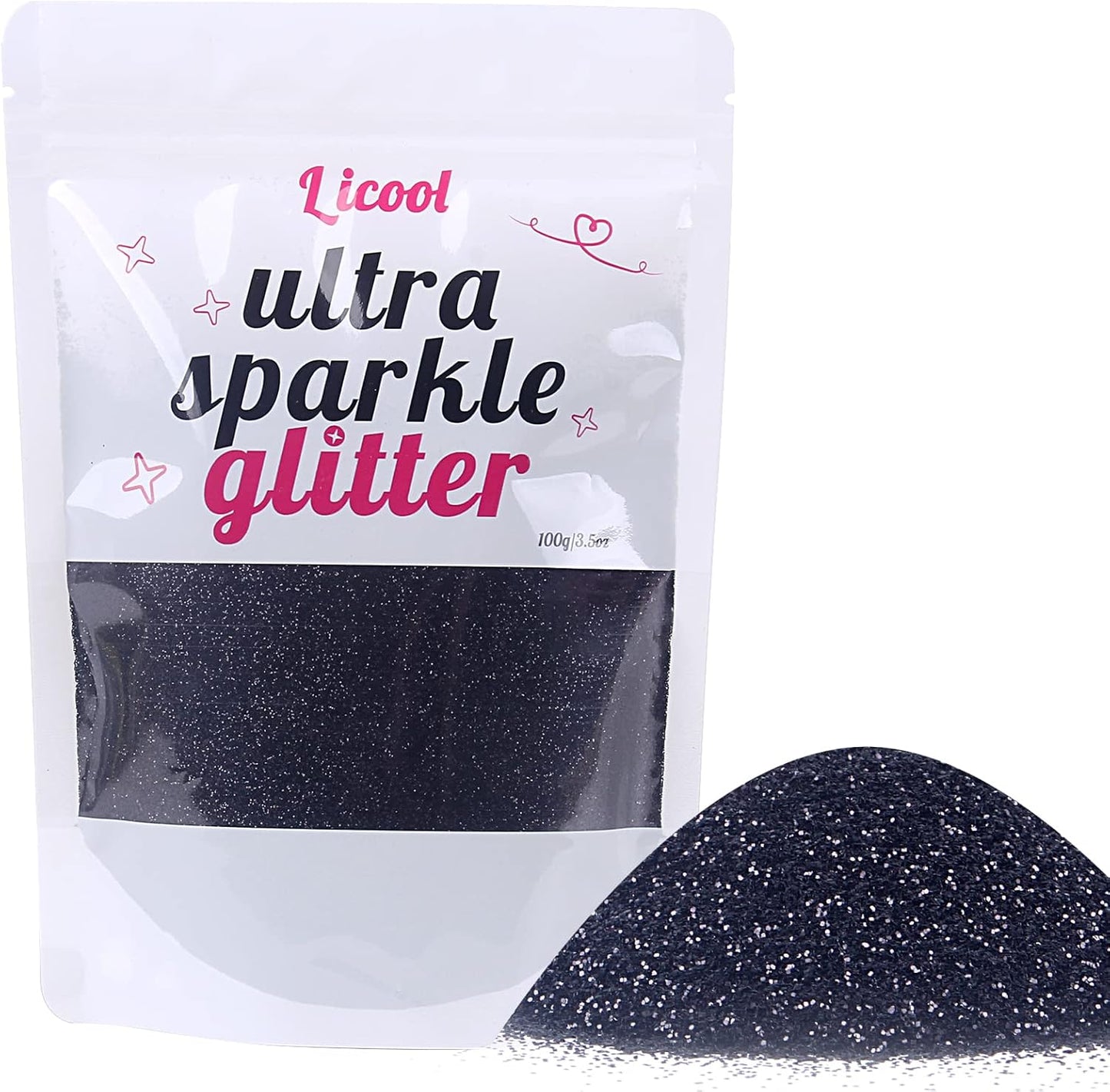 Fine Glitter for Nail Art, 100g/3.5oz Extra Fine Glitter Powder Packs for Epoxy Resin Art, Craft Glitter for Tumblers Candle Slime Making, Festival Body Face Eyeshadow Nail Glitter (Black)