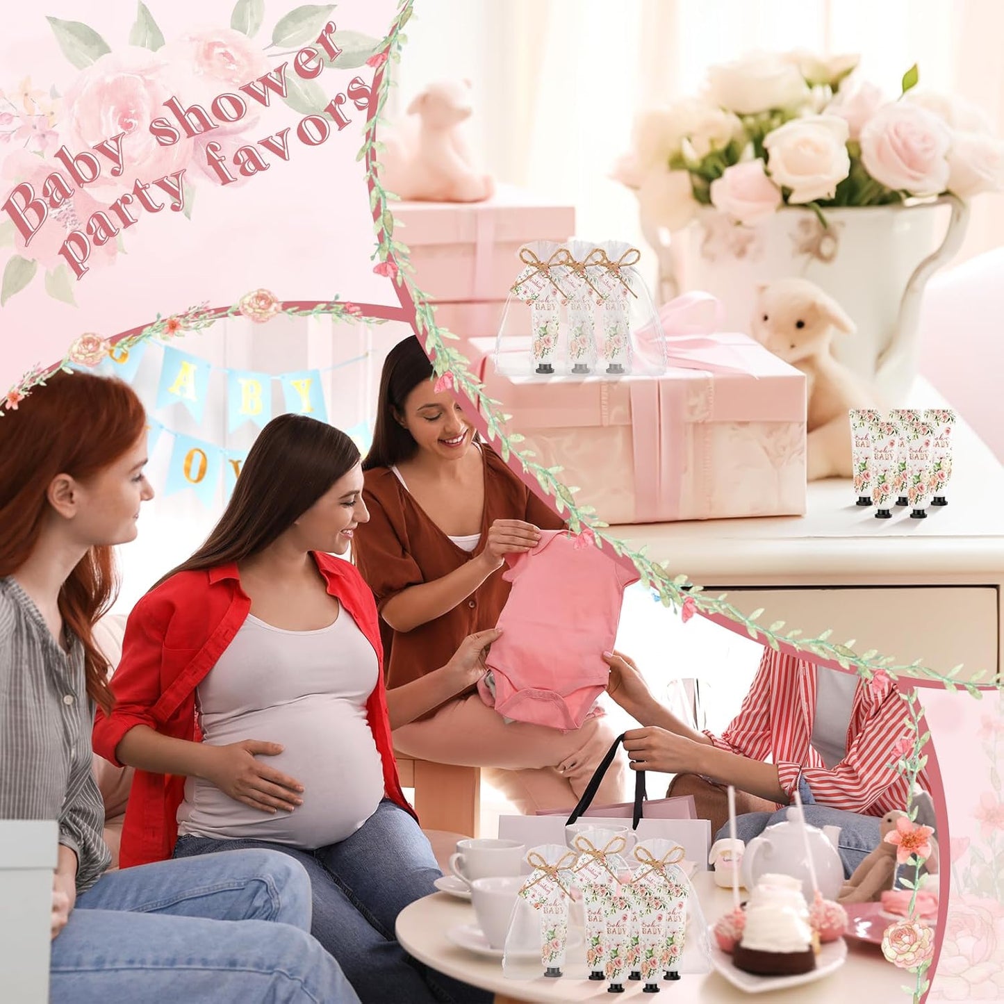 48 Sets Baby Shower Hand Cream Party Favors for Guests Gift Bulk Travel Size Hand Lotion Set for Baby Shower Wedding Christmas(Flower)