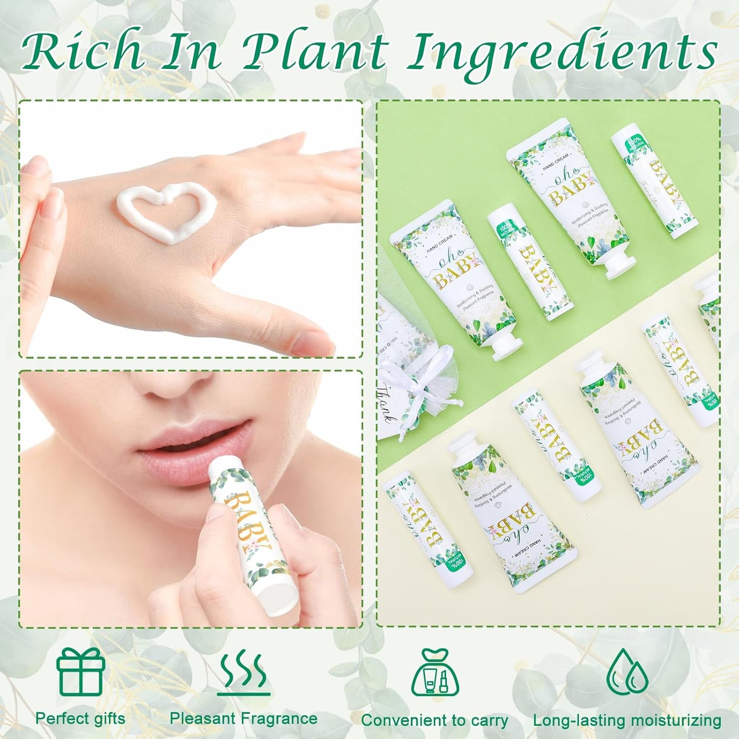 VESPRO 50 Pack Hand Cream Bulk and Lip Balm Bulk Gifts Sets, Baby Shower Favors and Bridal Shower Favors for Guests with Thank You Card and Organza Gift Bags, Thank You Gifts for Women (Oh Baby)