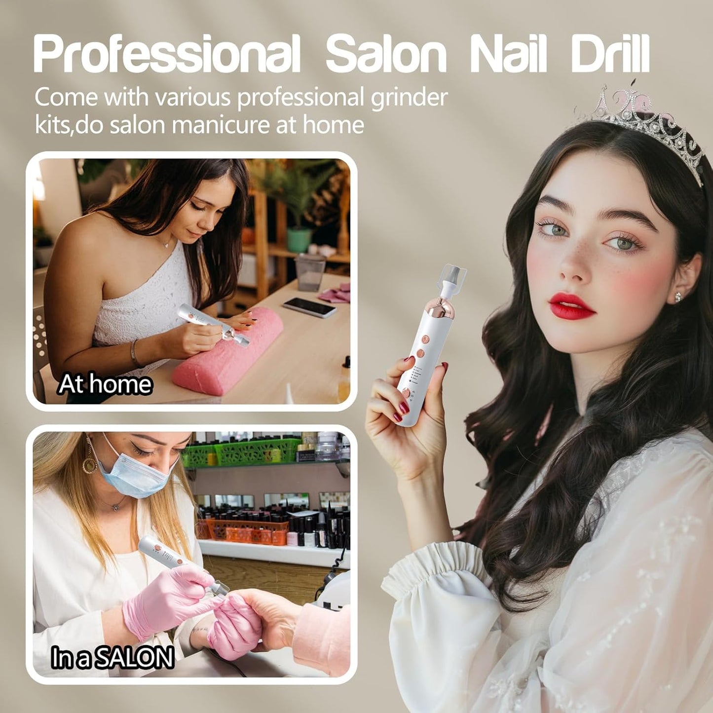 Electric Nail Drill Machine Nail Drill Electric File Nail File Kit for Beginners Acrylic Gel Nails Manicure Pedicure Polishing Shape Tool with 8 Bits Gel Nails and Home Salon Use