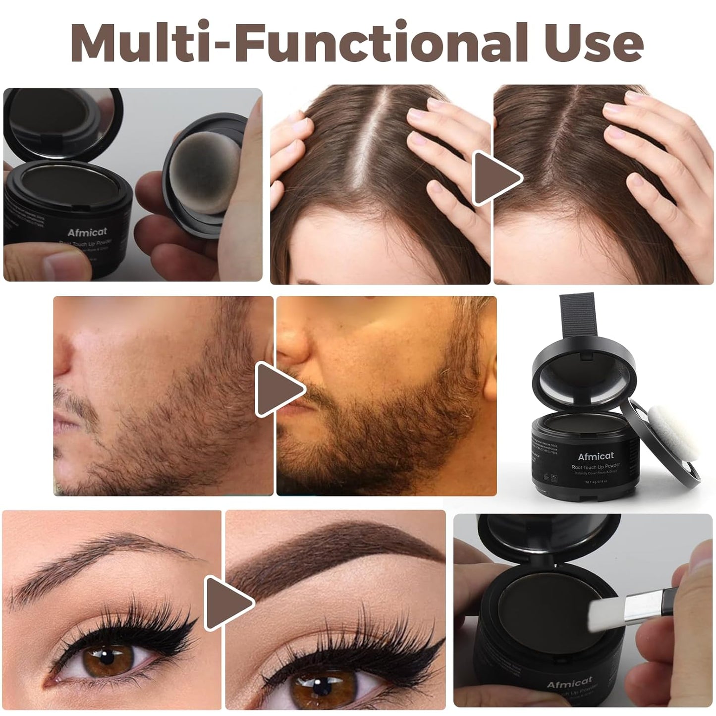 Instant Hairline Powder, Root Touch Up Hair Color for Gray Coverage and Thinning Hair, Root Cover Up Conceals Hair Loss & Bald Spots, Natural and Non-Greasy Hair Color for Women & Men, Black