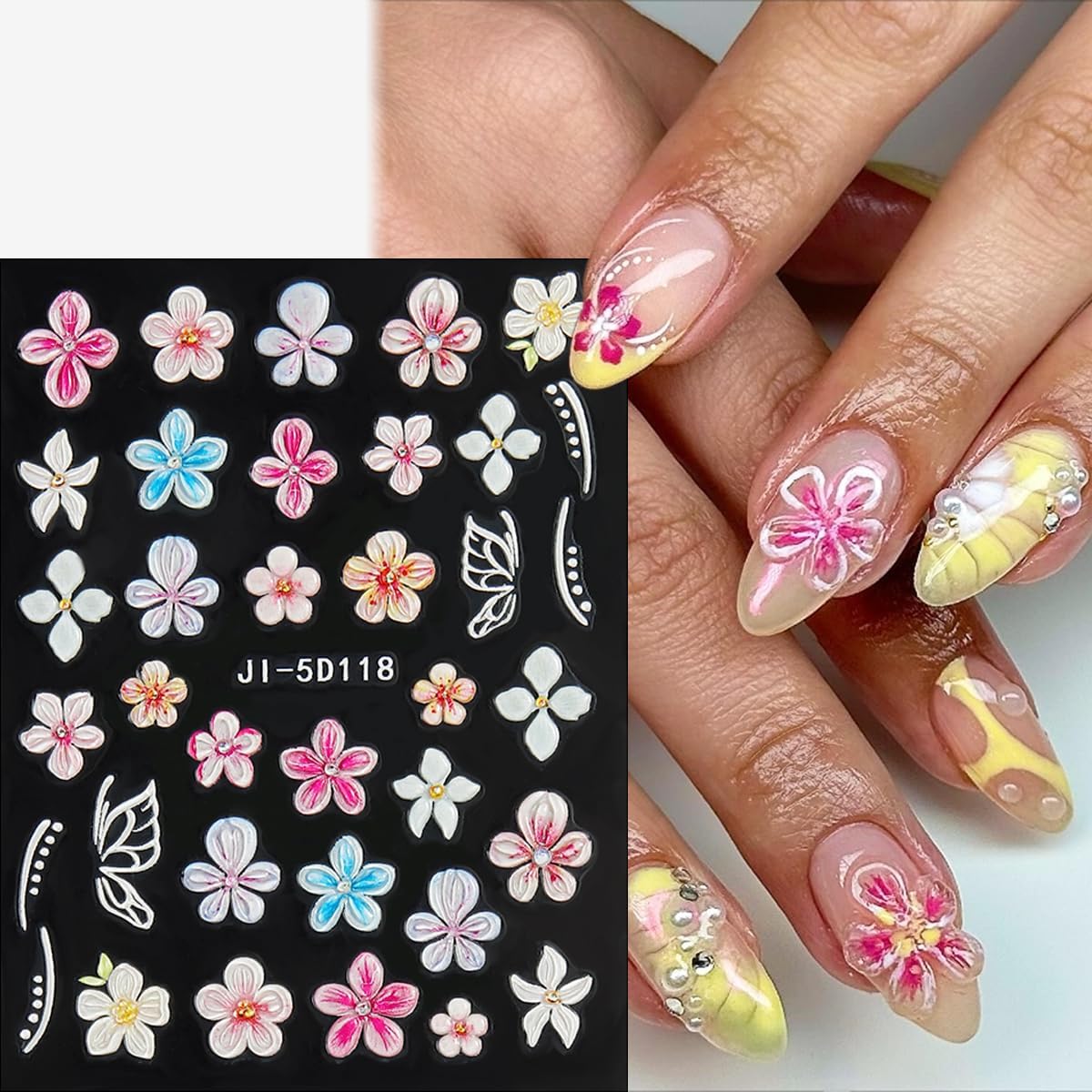 Ladybugs Nail Stickers Bees Ants Snails Daisy 5D Embossed Flowers Nail Stickers Cute Cartoon Insects Animals Nail Decals Ladybird Stickers for Nail Art Butterfly Nail Charms Nail Decoration