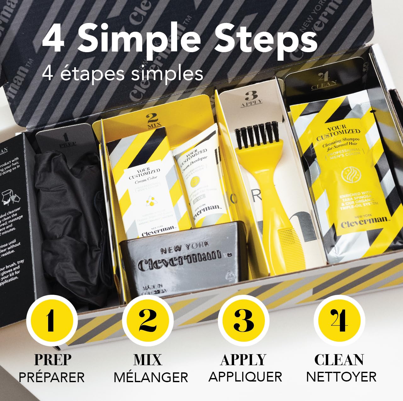 CLEVERMAN Auburn Hair & Beard Dye for Men - All-in-One Reusable Kit, Fast-Acting, Long Lasting, Ammonia-Free, Professional Quality for Hair, Beard & Gray Mustache - Semi-Permanent Extended