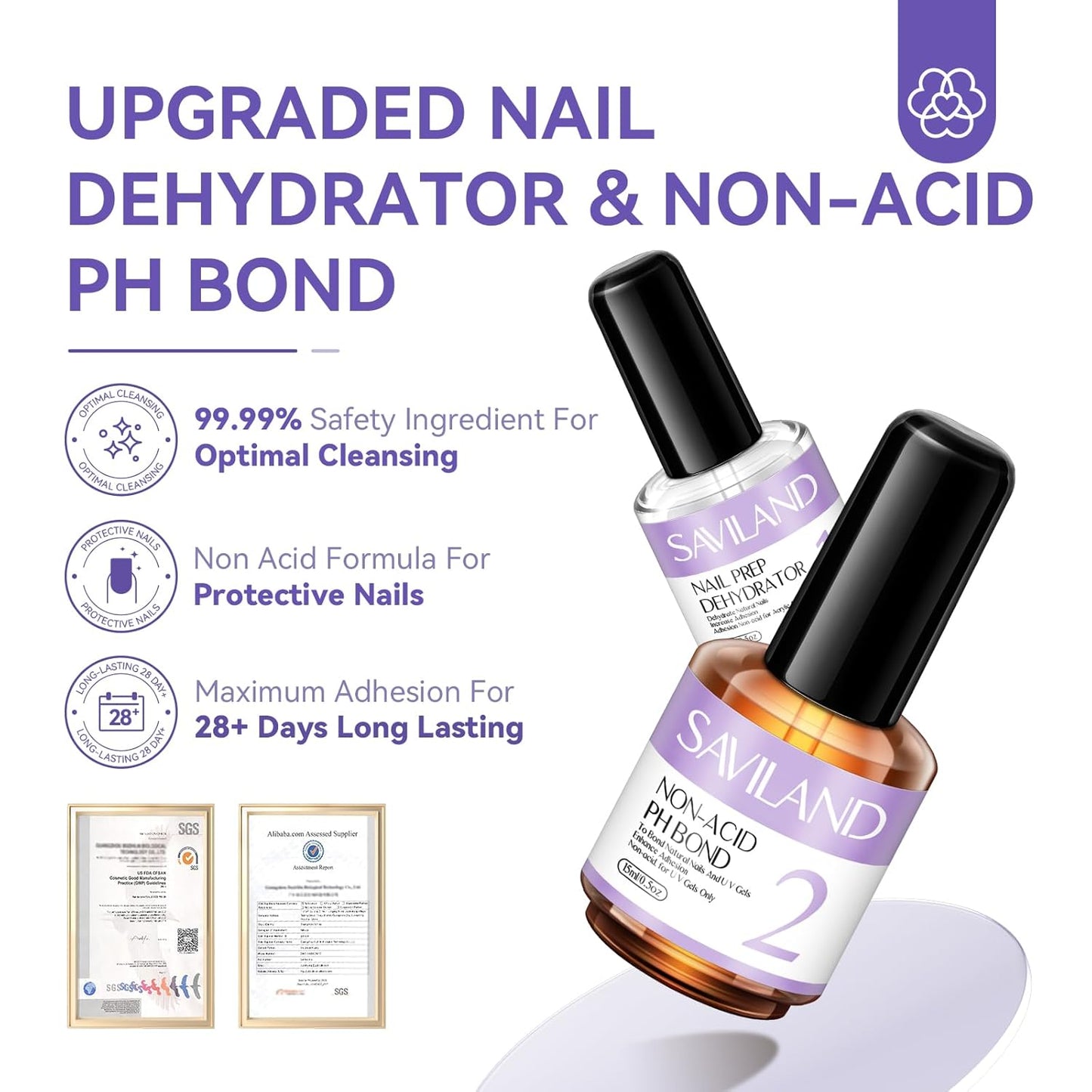 SAVILAND Nail Dehydrator and Primer: Acid-Free Natural Nail Dehydrator and Nail Primer & Protein Bonding Acrylic Nail Kit Gel Nail Polish Superior Bonding Acrylic Nail Supplies Profession Salons