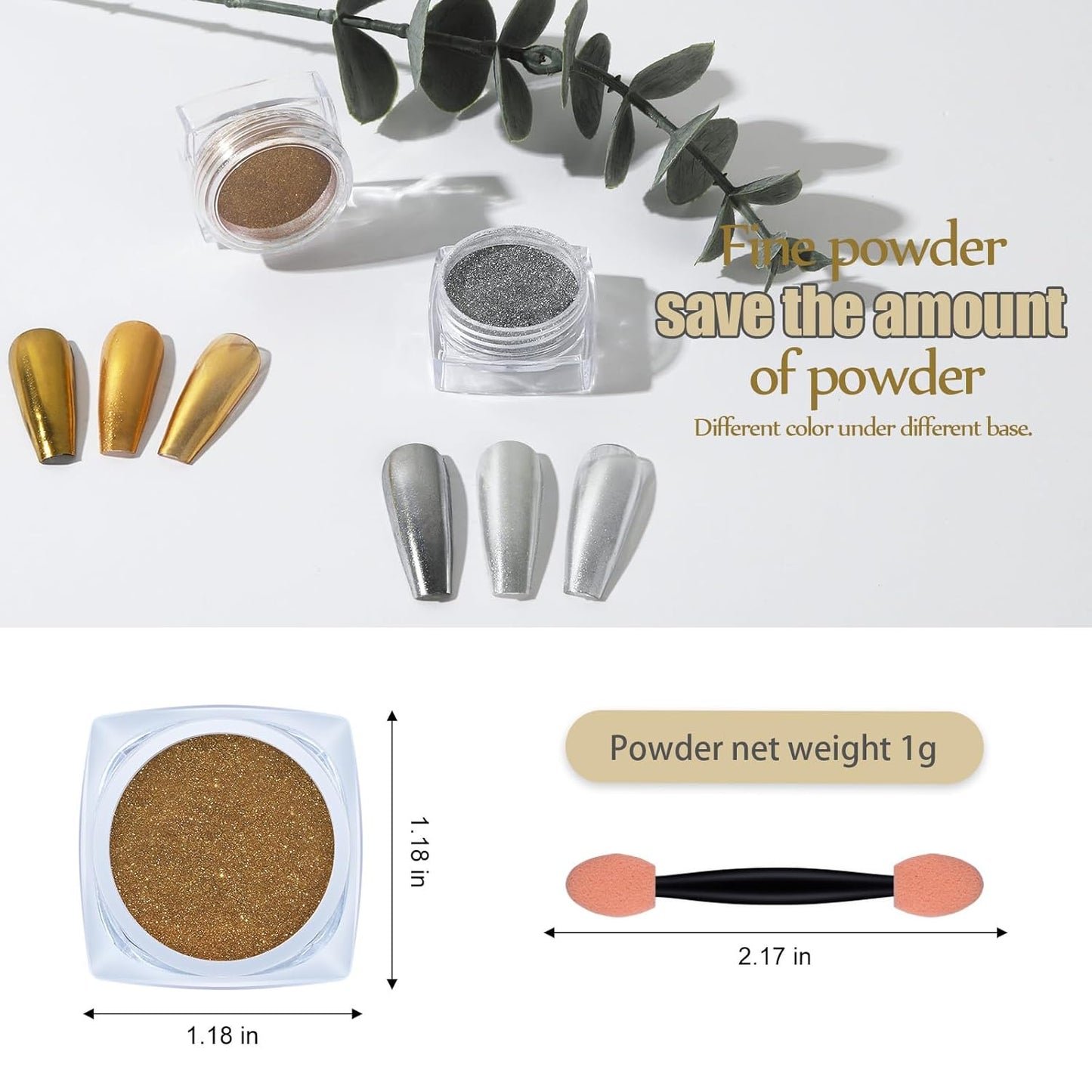 Artdone 2 Jars Chrome Nail Pearl Powder Silver and Gold, Iridescent Aurora Powder Metallic Mirror Effect Pigment Pearlescent Mermaid Pearl Dust Kit, Decoration Acrylic Resin Craft