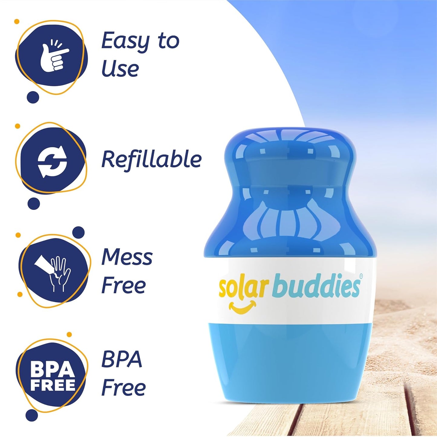 Solar Buddies Bag Bundle & Carabina Clip - Full Blue - Refillable Roll on Sponge Sunscreen, Suncream & Lotion Applicator For Kids, Adults & Families - Holds 3.4fl oz, Perfect Size for Travel
