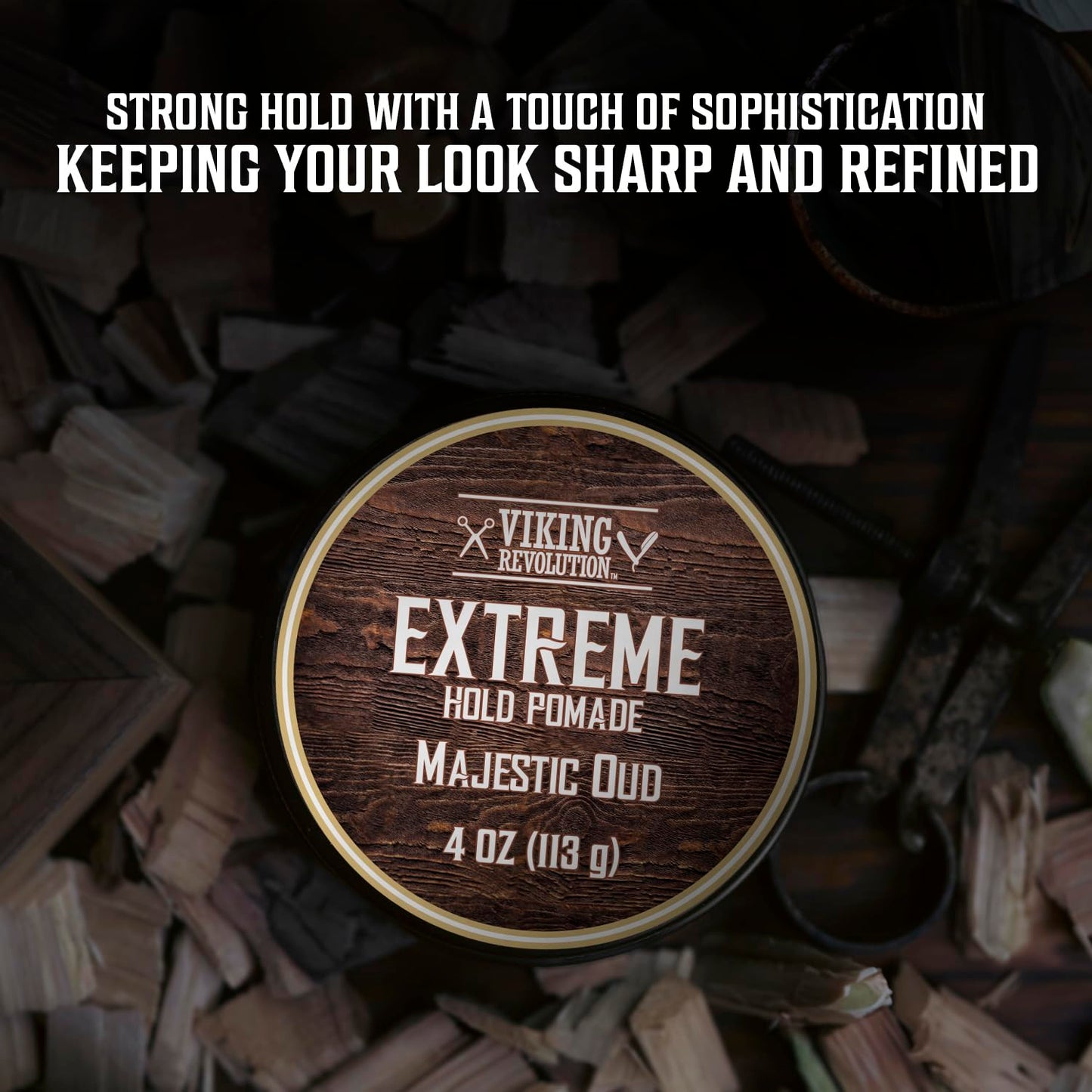 Viking Revolution Majestic Oud Hair Pomade for Men - Extreme Hold Hair Gel for Men Water Based - Mens Pomade Extra Firm Mens Hair Pomade Strong Hold - High Shine Mens Hair Cream (4oz)