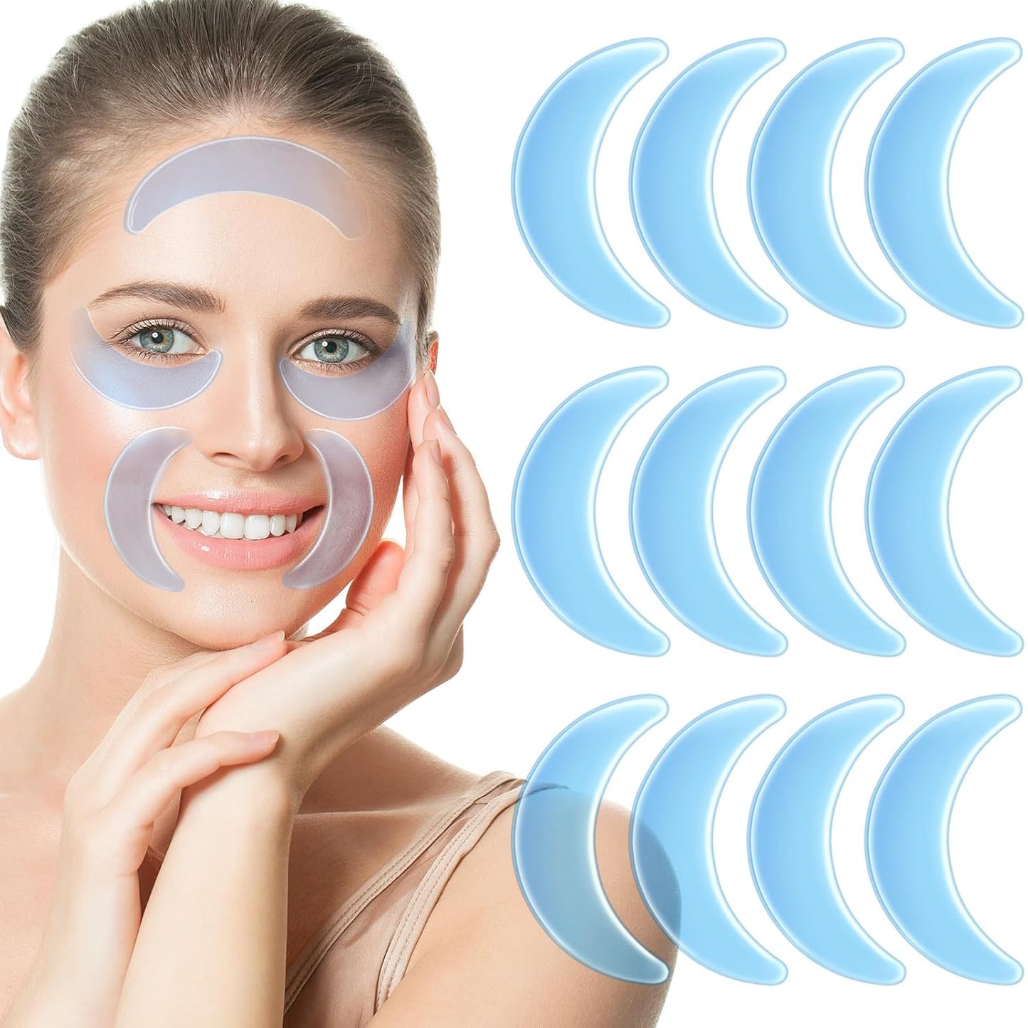 Syhood 12 Pieces Silicone Eye Wrinkle Pads Anti Aging Silicone Pads Reusable Reduce Skin Wrinkles Under Eye Patches Cleavage Pads for Mouth and Eyes(Blue)