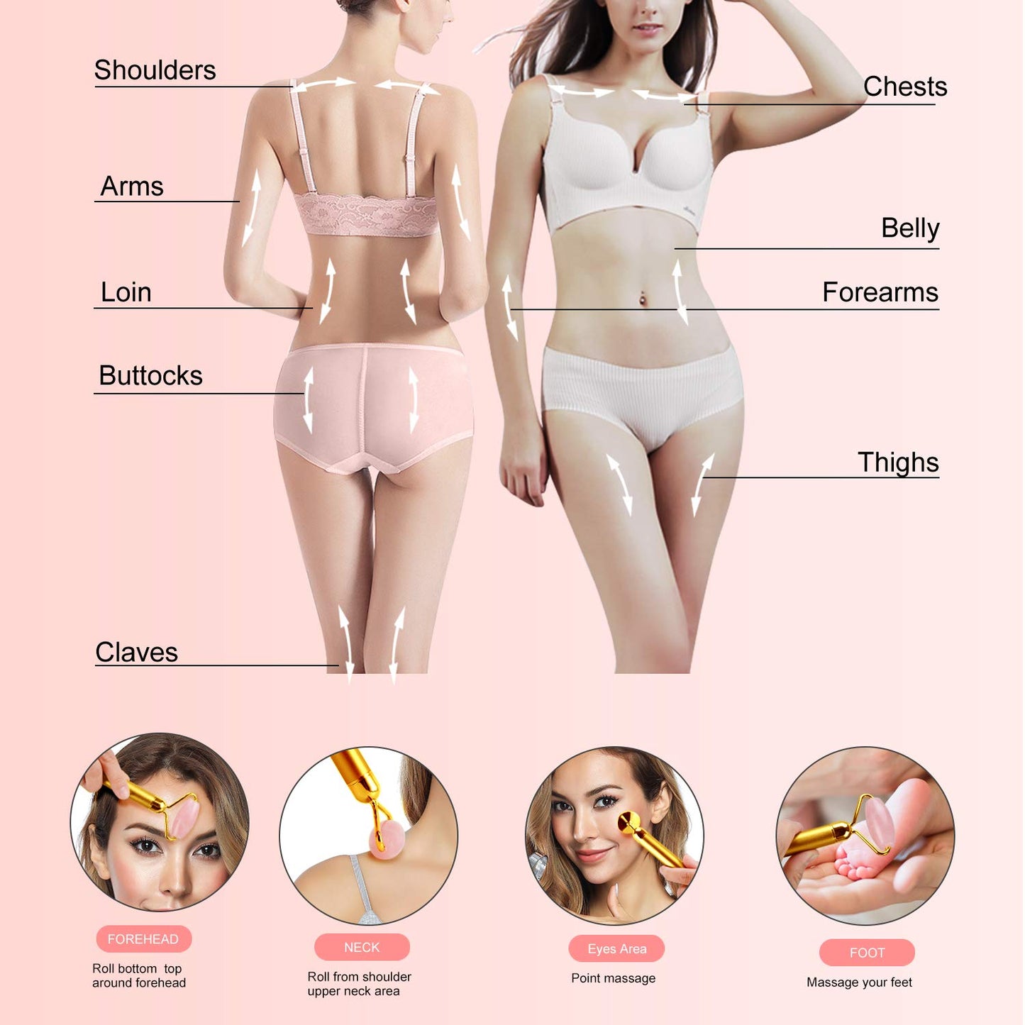 DANGSHAN 2-in-1 Electric Jade Roller Massager Facial Roller & Face Massager, Rose Quartz