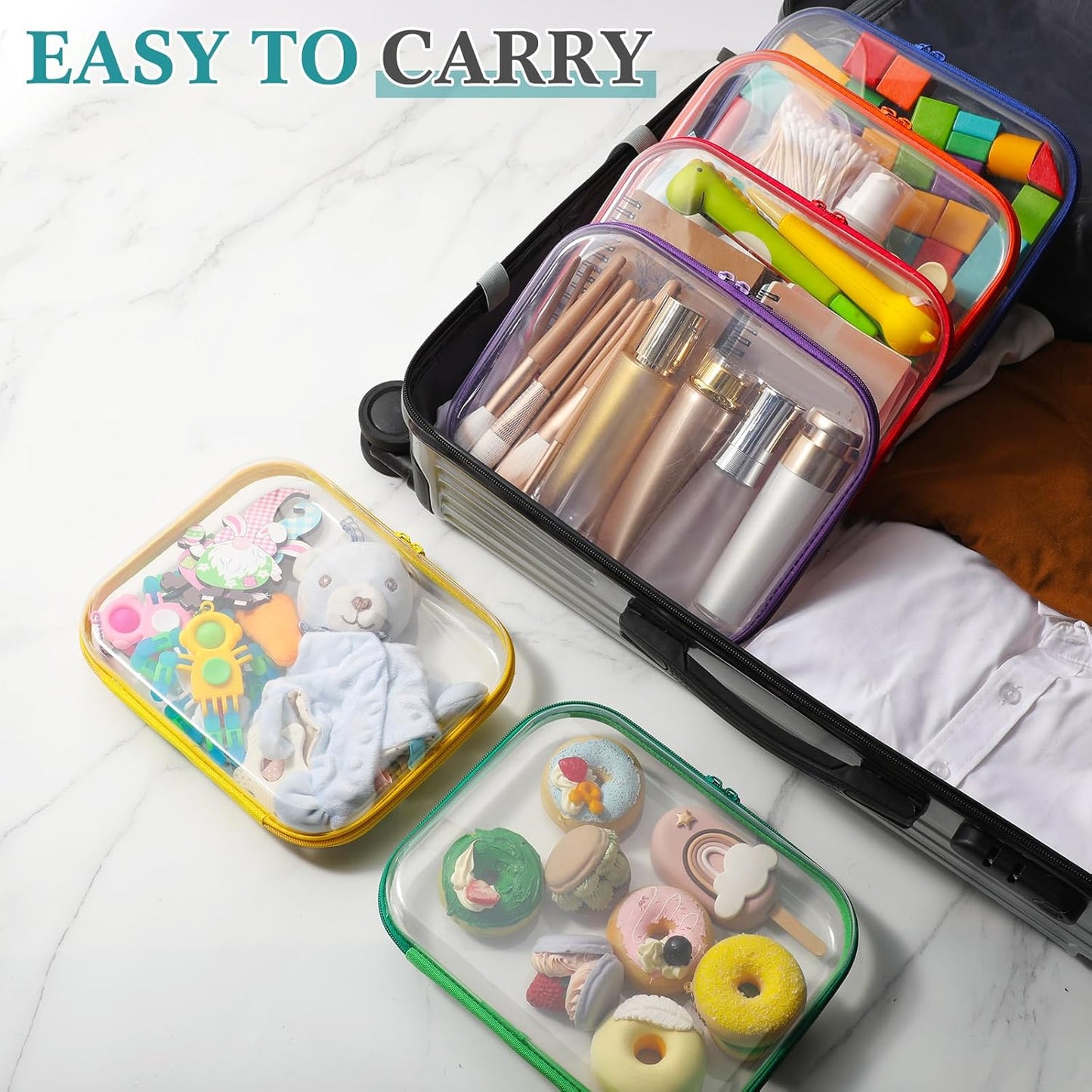 Sanwuta 6 Pcs Clear Hard Zipper Case Pencil Pouches Hard Plastic Zipper Pouches Makeup Bag Transparent Cases for Snacks Plastic Storage Organizer Box for Travel