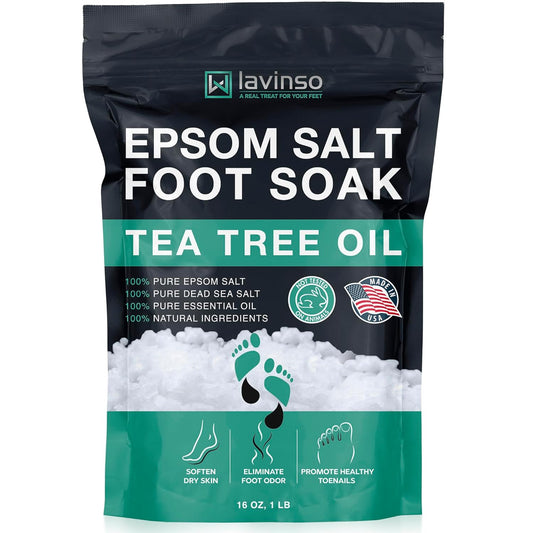 Tea Tree Oil Foot Soak with Epsom Salt - Made in USA - for Toenail Health, Athletes Foot, Stubborn Foot Odor, Softens Calluses & Soothes Sore Tired Feet - 1 LB