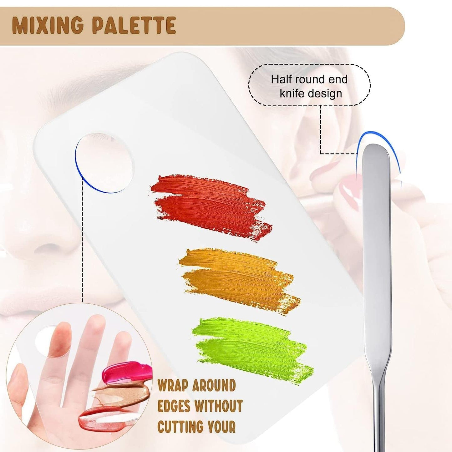 Makeup Spatula and Makeup Palette, Stainless Steel Foundation Palette & Tiny Cosmetic Spatula Tool for Nail, Art, Eye Shadow, Eyelash, Face Makeup (Acrylic)