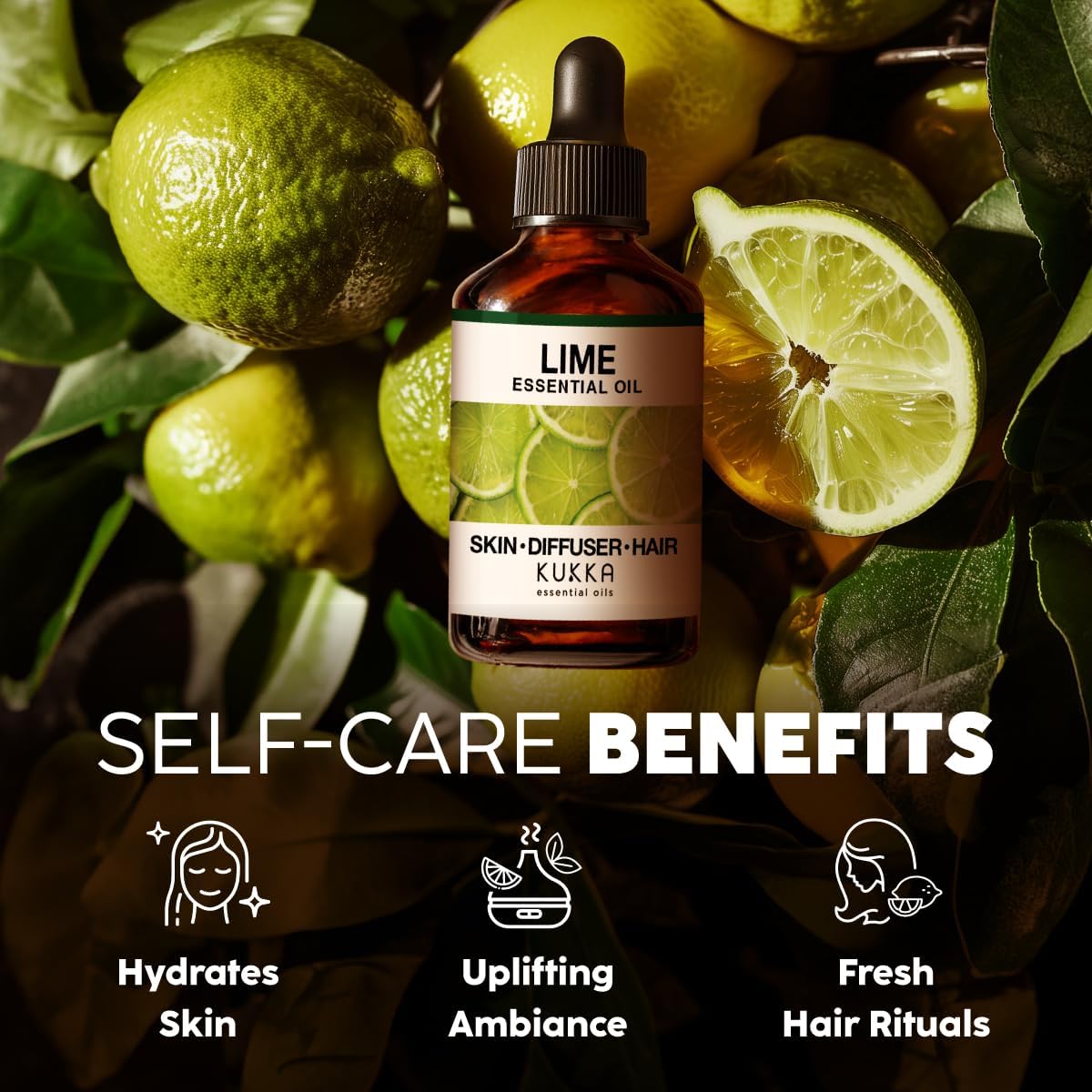 Kukka Lime Essential Oil for Skin - 4 Fl Oz - Lime Oil for Diffuser, Hair, Candles, DIY Soap Making Scents