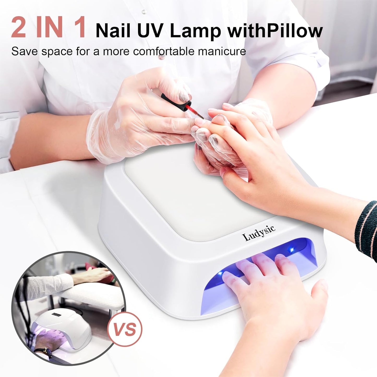 UV LED Nail Lamp with Hand Pillow,48W UV Light for Gel Nails Nail Dryer with Smart Sensor, LCD Display Fast Curing Gel Nail Polish Nail Art Tools Manicure(White)
