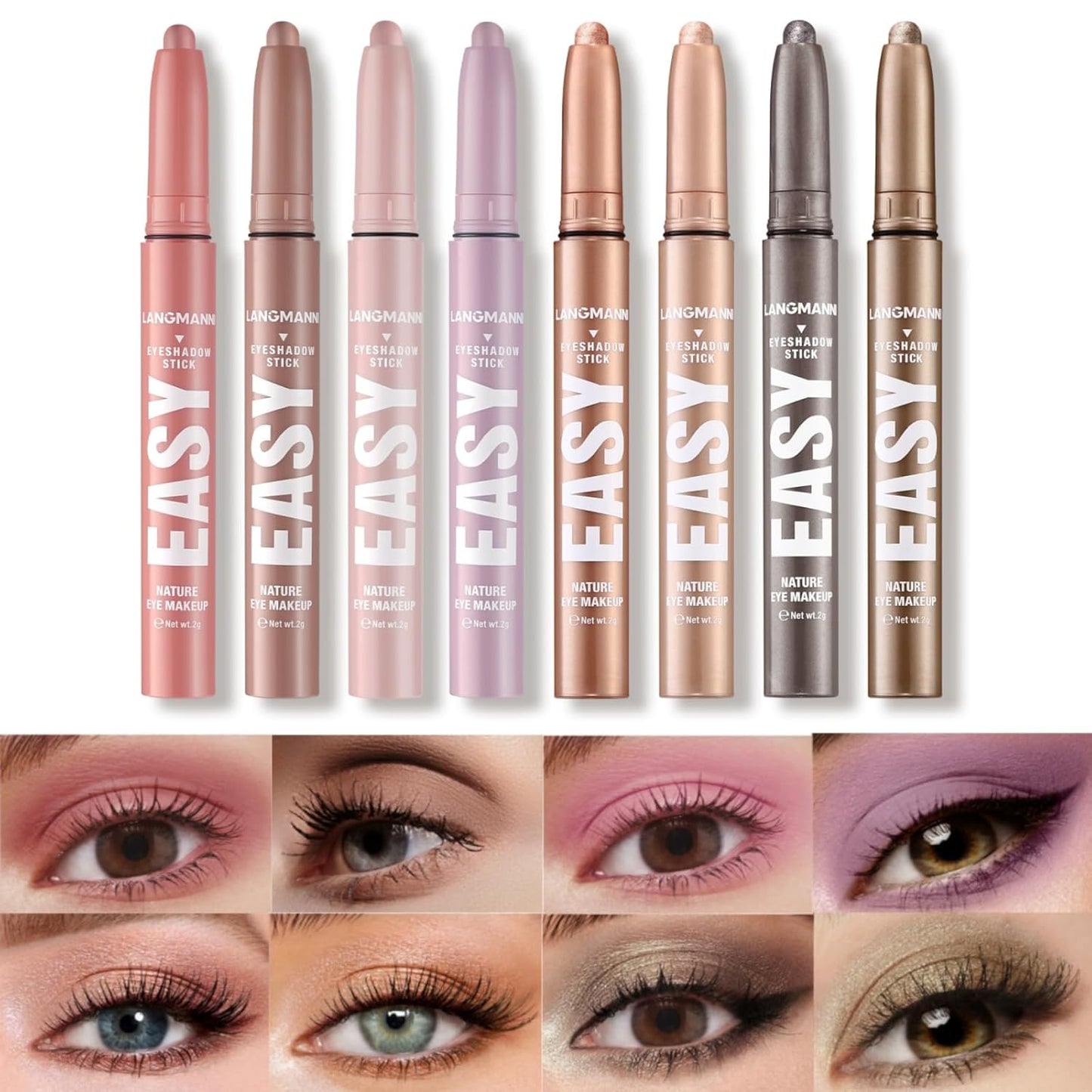 Jolilab Eyeshadow Stick Set, 8 Colors Matte Professional Bright-Colored Contouring and Highlight Eyeshadow Stick, Cream Waterproof Long Lasting High Pigmented Eye Shadow. (8, Set G)